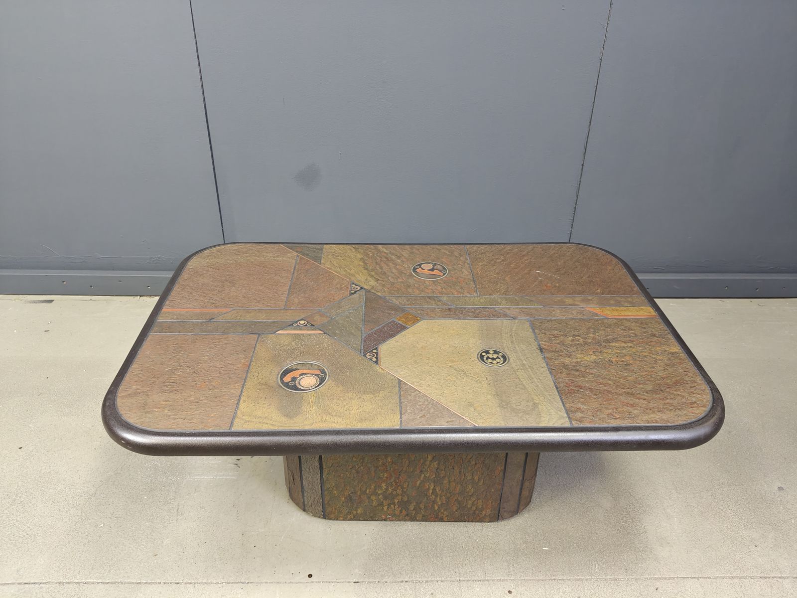 Furniture Brutalist Slate Stone Coffee Table In The Manner Of Paul Kingma, 1980s photo