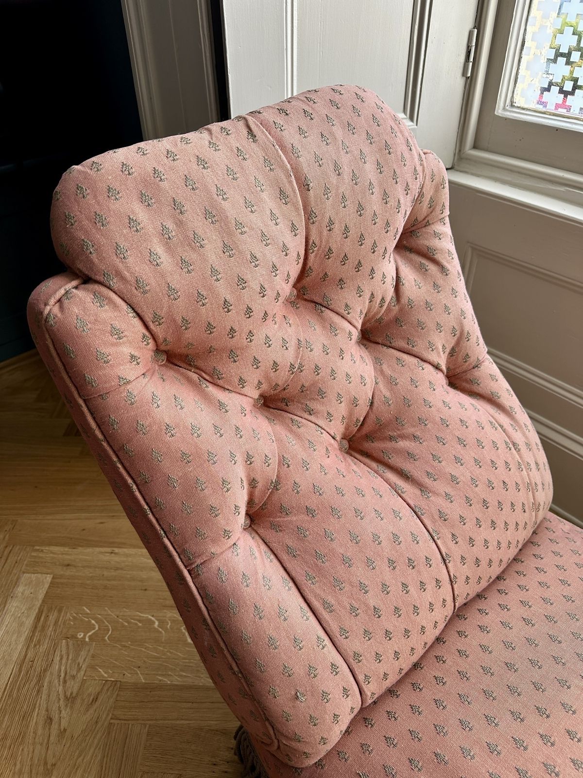 Antique Slipper Chair With Fringe photo furniture