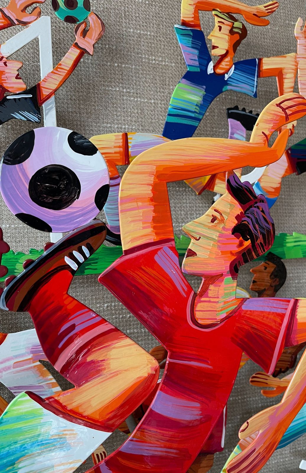 David Gerstein (1944  ), Soccer ,  A Large Two Layer Handpainted Steel Wall Hanging Sculpture , Limited Edition No. 20/150 . A Football Scene. photo for sale