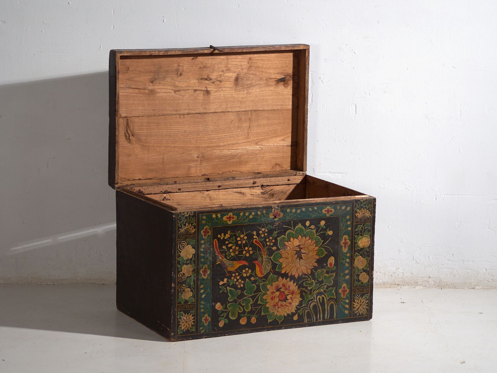 Antique Painted Chinese Trunk In Pine Wood – China, Circa 1900 photo for sale