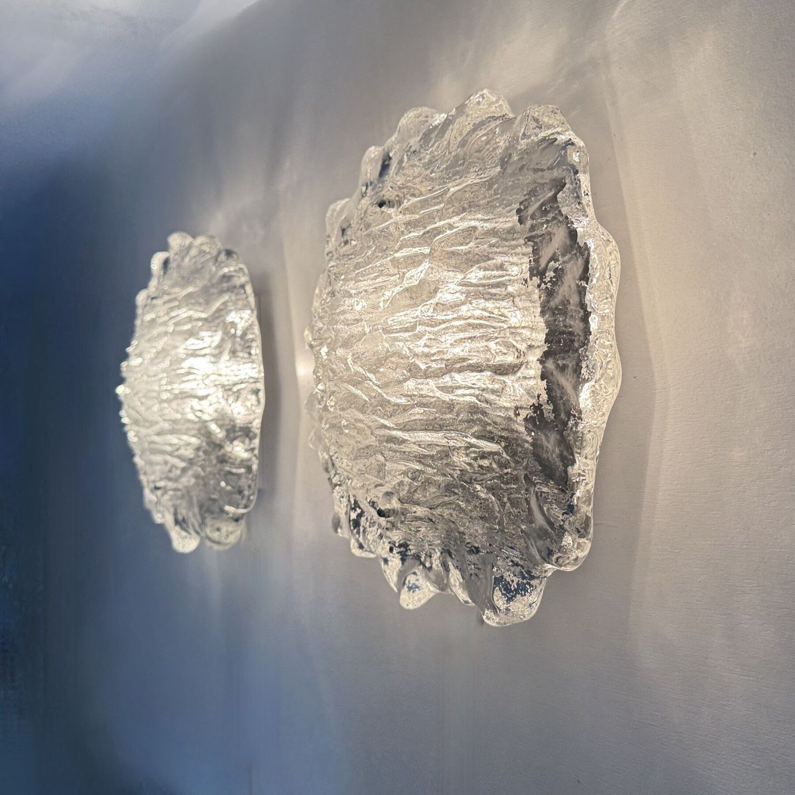 Mid Century Set Of 2 Large Ice Glass Wall Lamps , 1970s photo buy