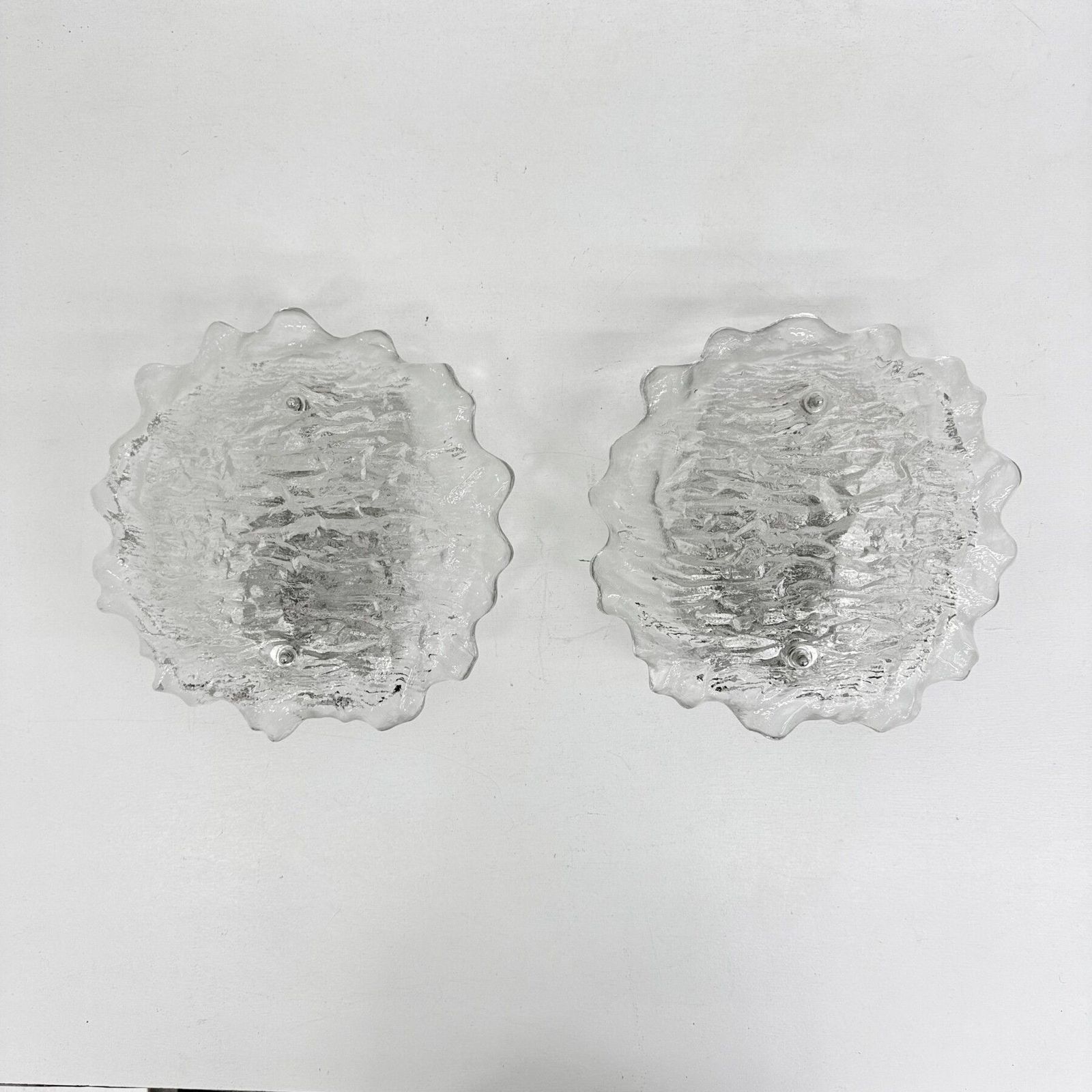Mid Century Set Of 2 Large Ice Glass Wall Lamps , 1970s photo vintage