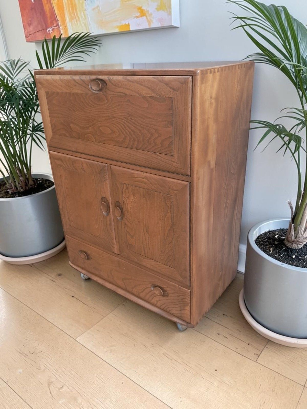 Mid Century Ercol Drinks Cabinet Writing Bureau Laptop Desk Workstation Elm photo for sale