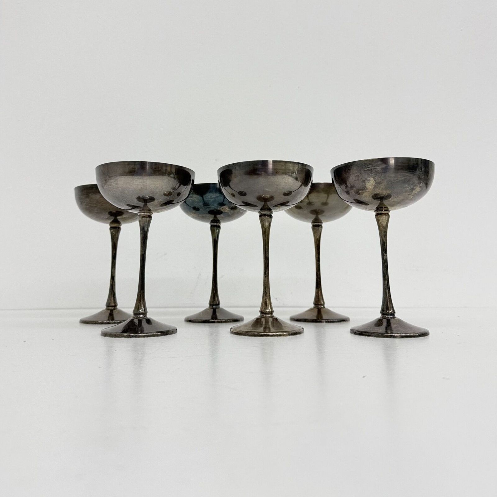 Ensemble de 6 coupes à champagne en laiton argenté, années 1970, Italie photo for sale
