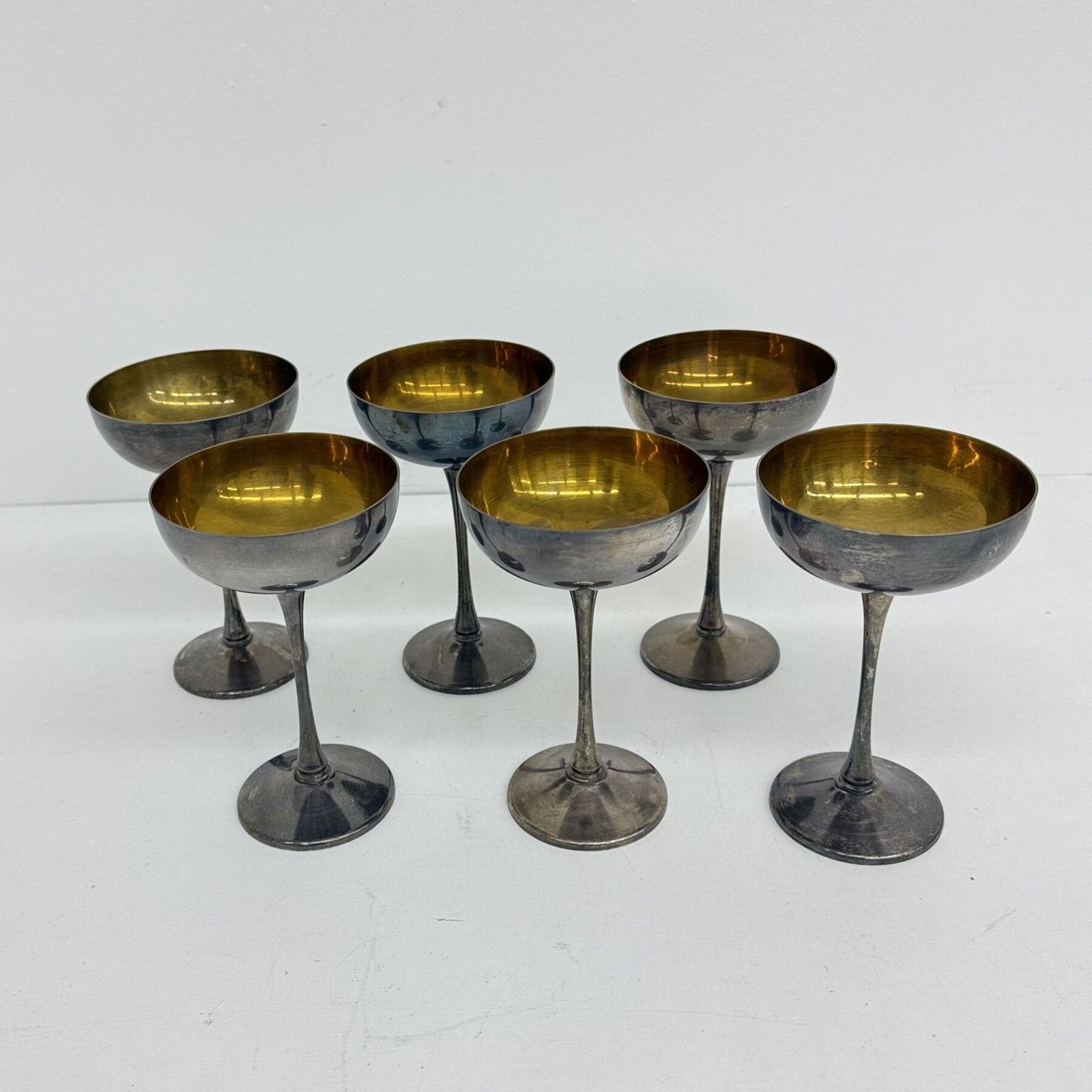 Ensemble de 6 coupes à champagne en laiton argenté, années 1970, Italie photo 296.0