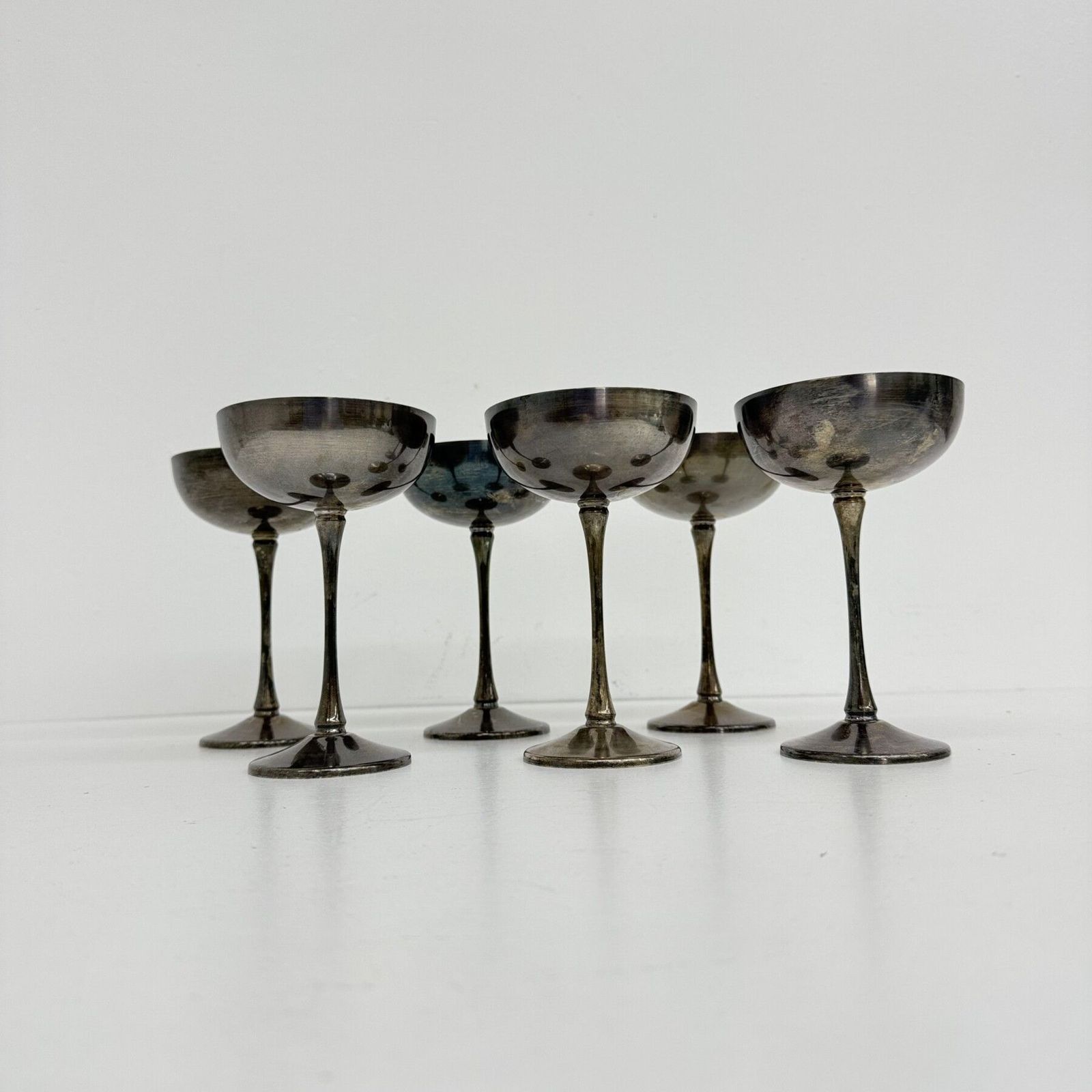 photo buy Ensemble de 6 coupes à champagne en laiton argenté, années 1970, Italie