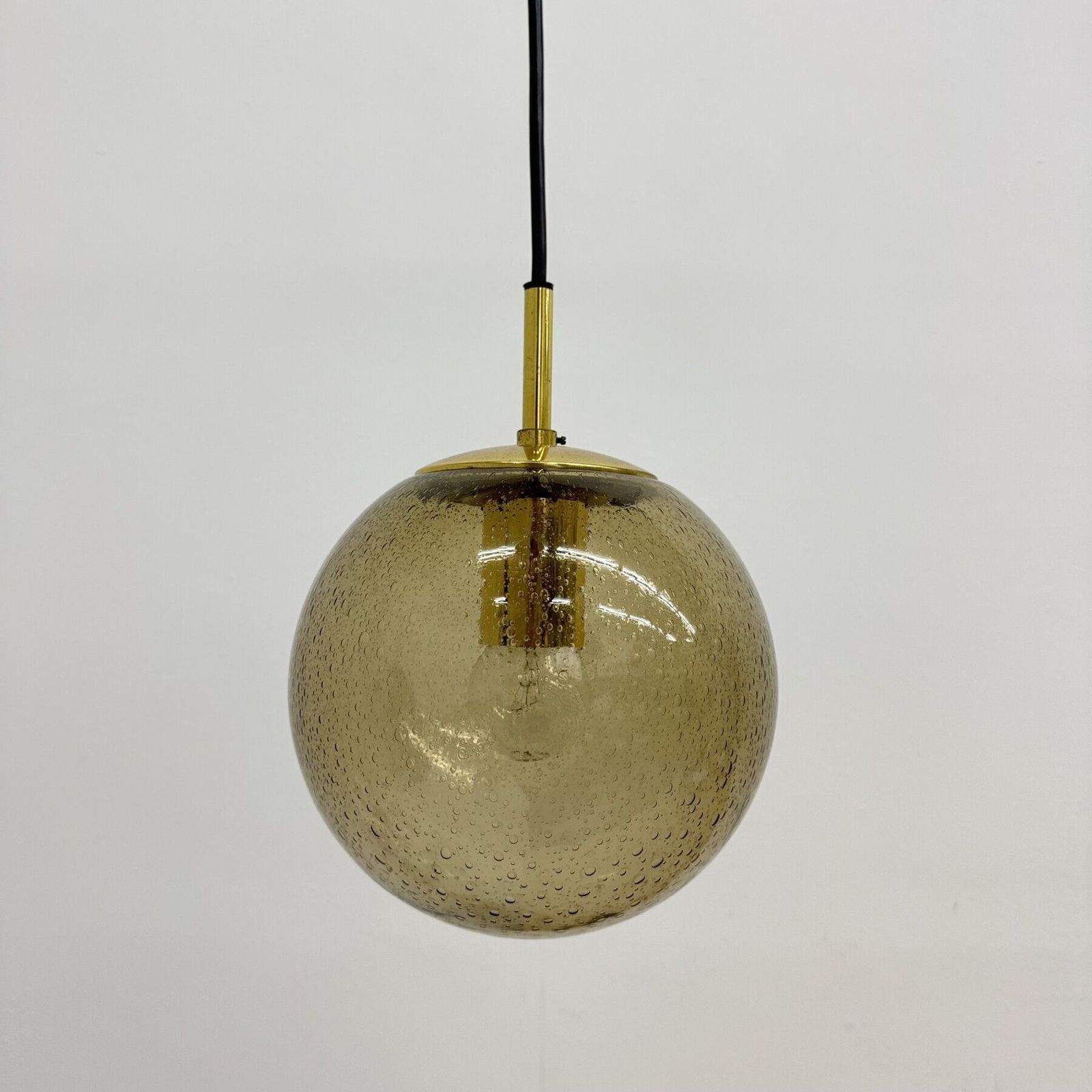 Limburg Glashütte Brass Smoked Glass Ball Pendant Hanging Lamp , 1970s photo buy