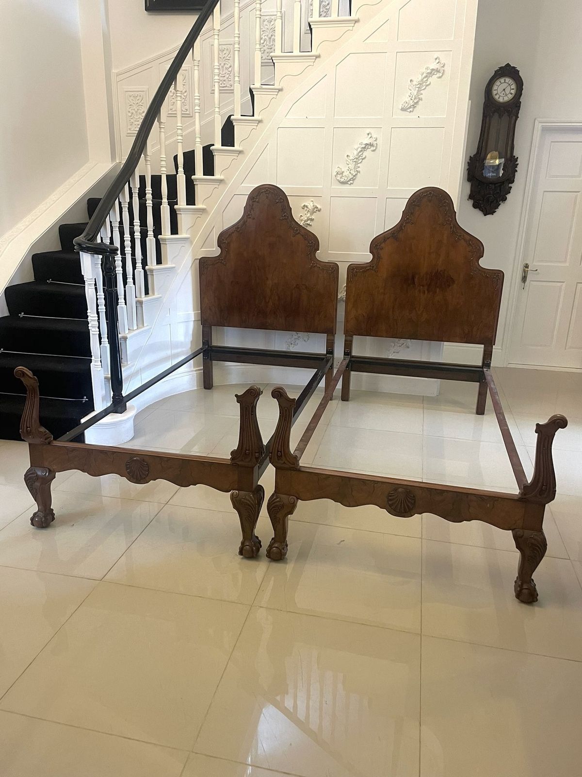 photo buy Antique Pair Of Quality Carved Burr Walnut Single Beds