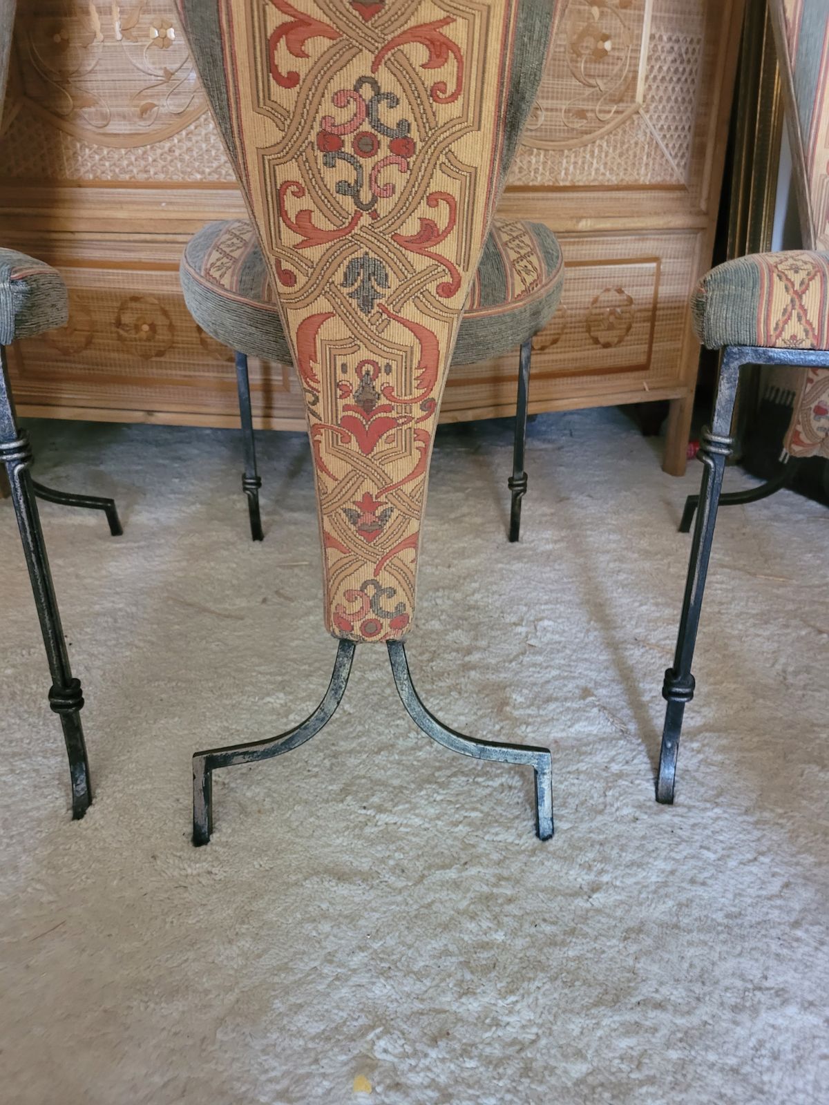 Vintage Regency Style High Back Designer Italian Wrought Iron Dining Chairs   Set Of 4 photo vinterior