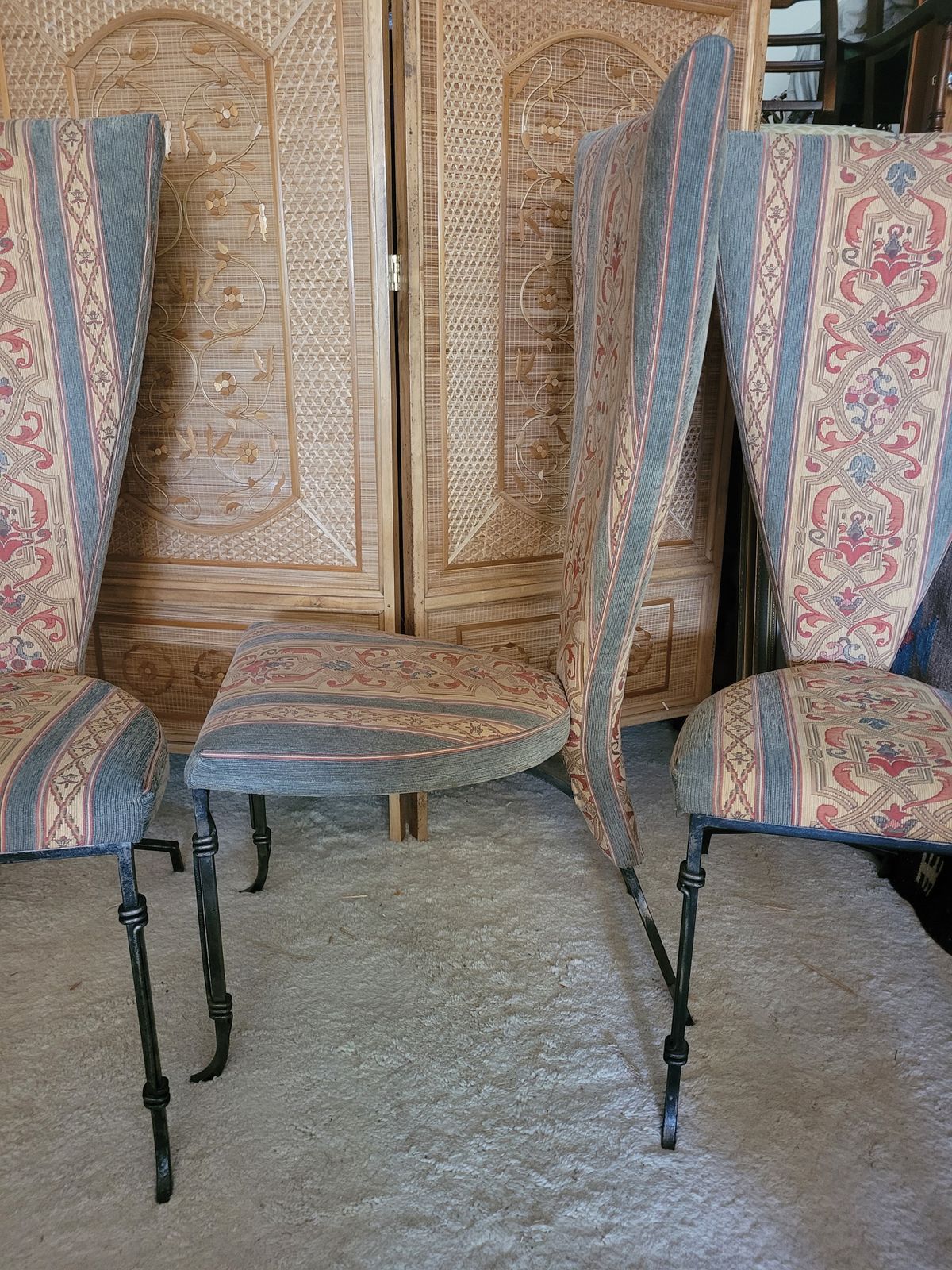 Vintage Regency Style High Back Designer Italian Wrought Iron Dining Chairs   Set Of 4 photo buy