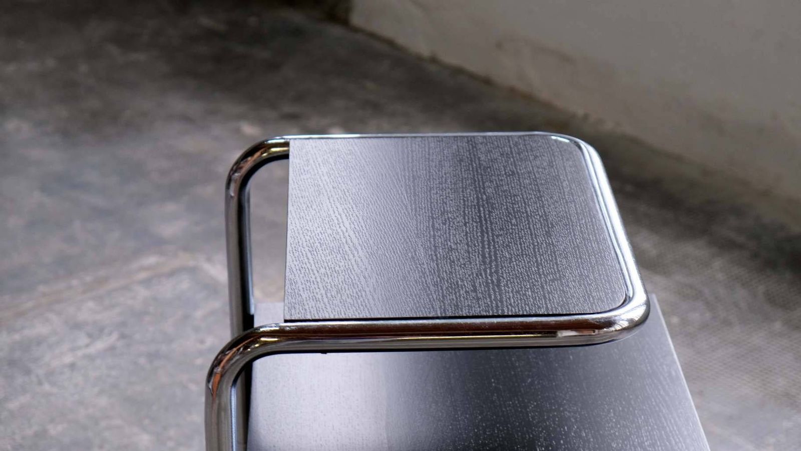 Bauhaus Bedside Table In Black With Chromed Tubular Steel photo 899.0