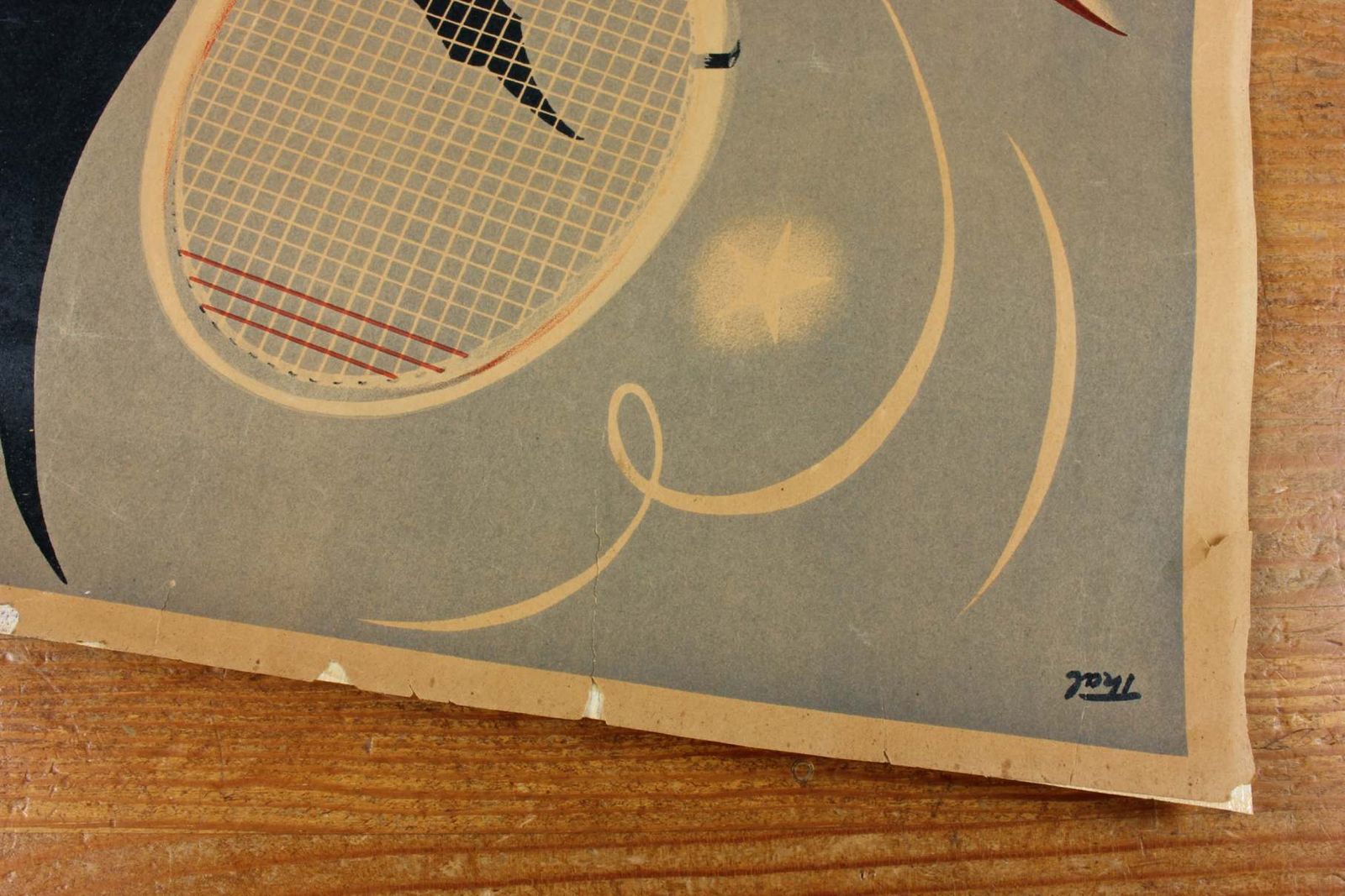 Art Antique Tennis Poster. French Martin Legeay Tennis Racket. Advertising. photo