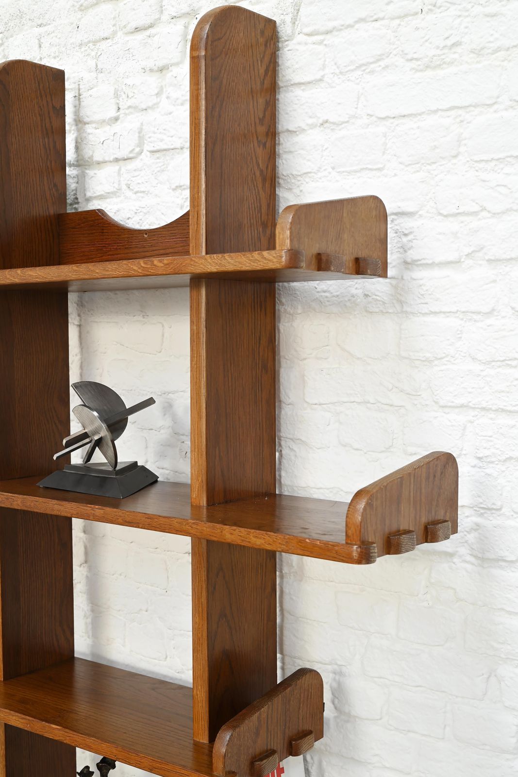 Brutalist Oak Asymmetrical Shelving Unit Or Bookcase, The Netherlands, 1970s photo vinterior