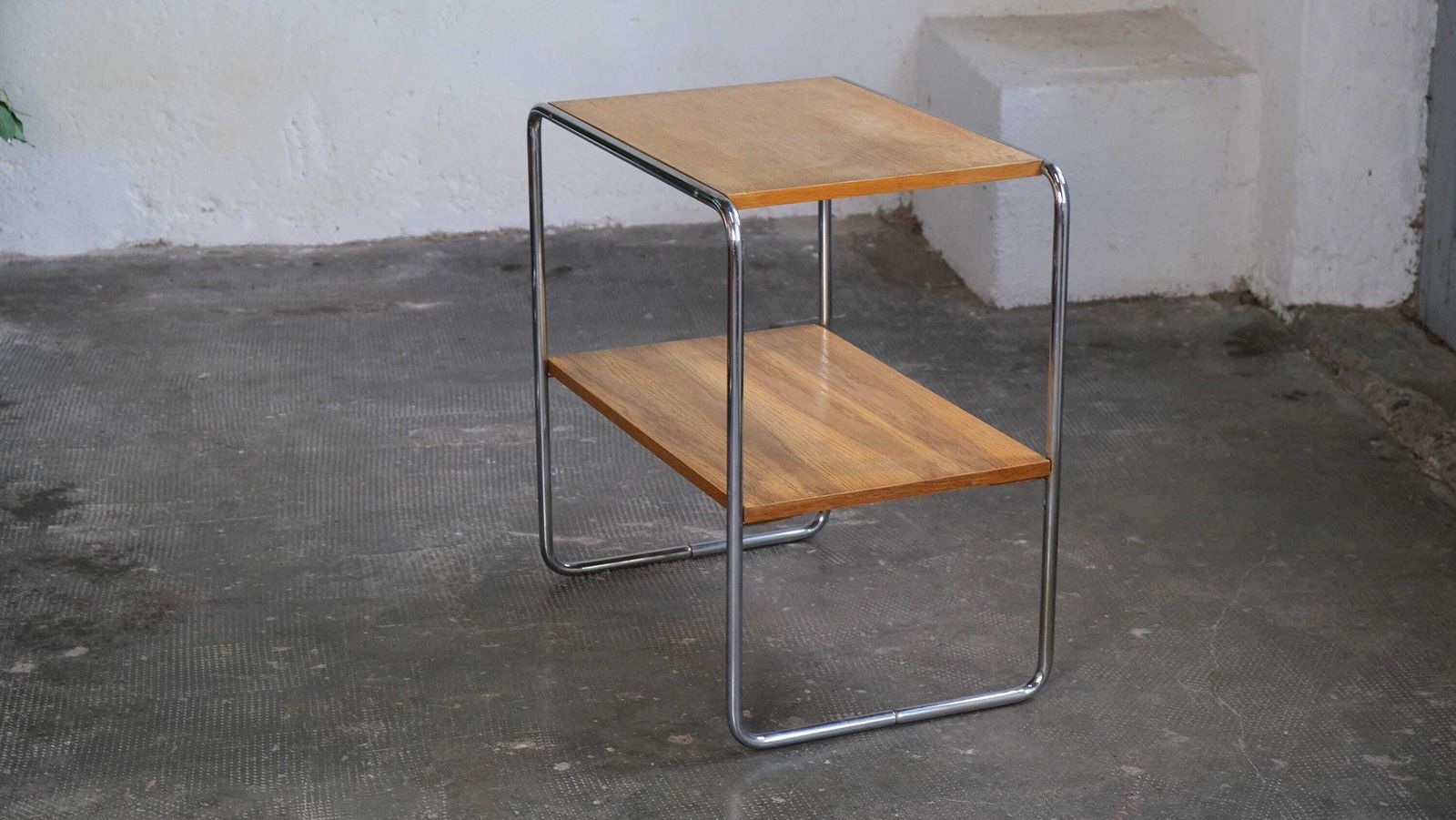 Bauhaus Shelf / Side Table With Chrome Plated Steel Tube Frame #61 photo vinterior