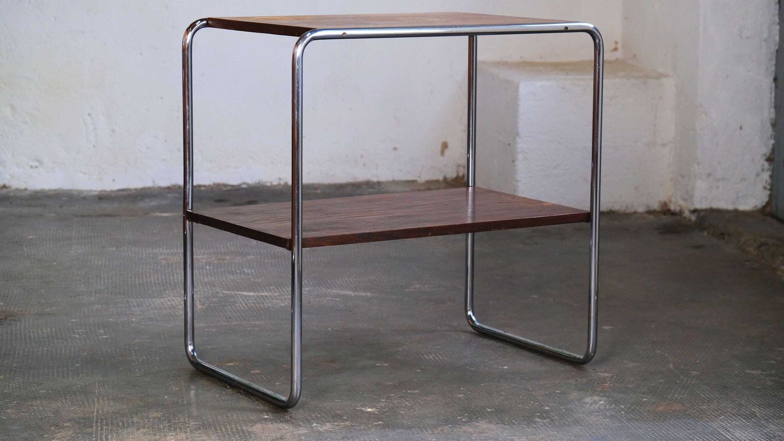 Bauhaus Shelf / Side Table With Chrome Plated Steel Tube Frame #60 photo Furniture