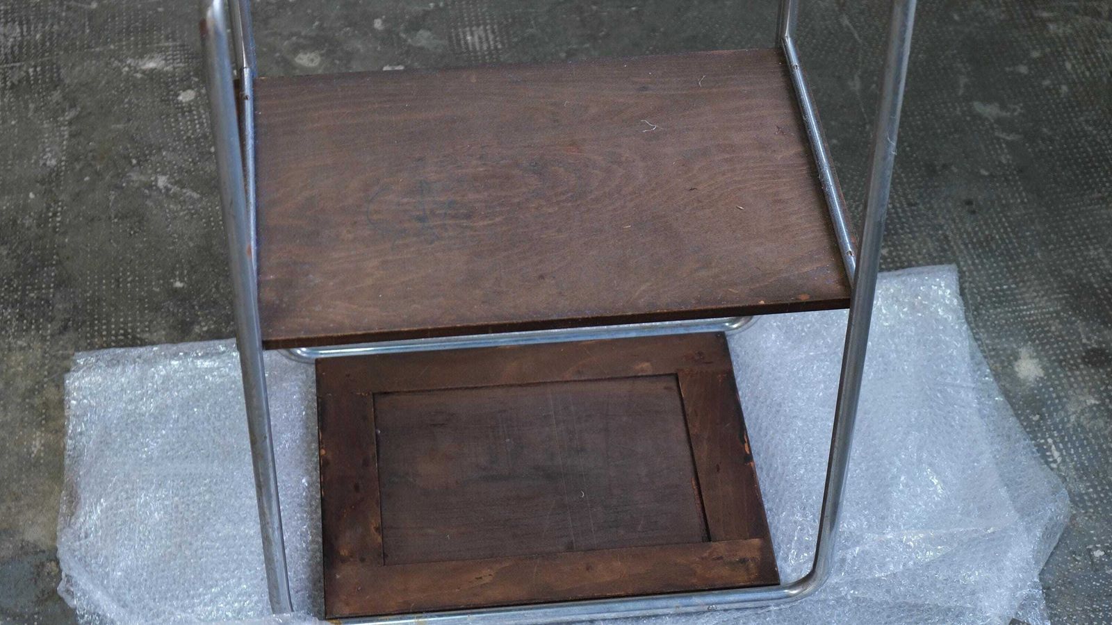 Narrow Bauhaus Side Table With Brown Wooden Shelves photo 821.0