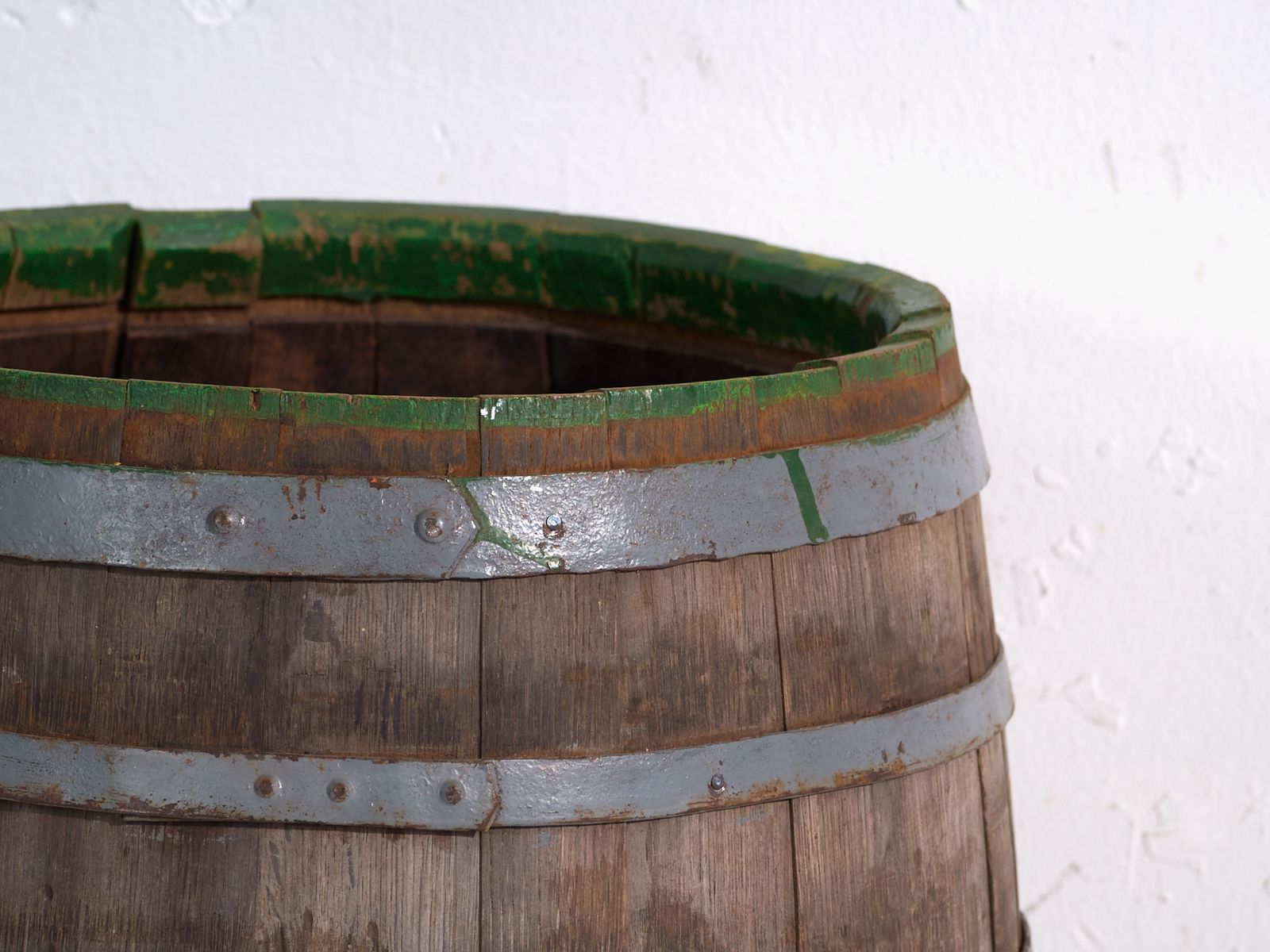 Antique Wooden Barrel With Iron Straps – Central Europe, Circa 1920 photo Garden Decor
