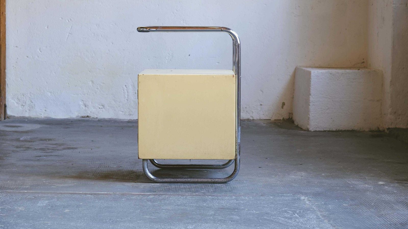 Tubular Steel Bedside Table In Bauhaus Style In Ivory photo 546.0