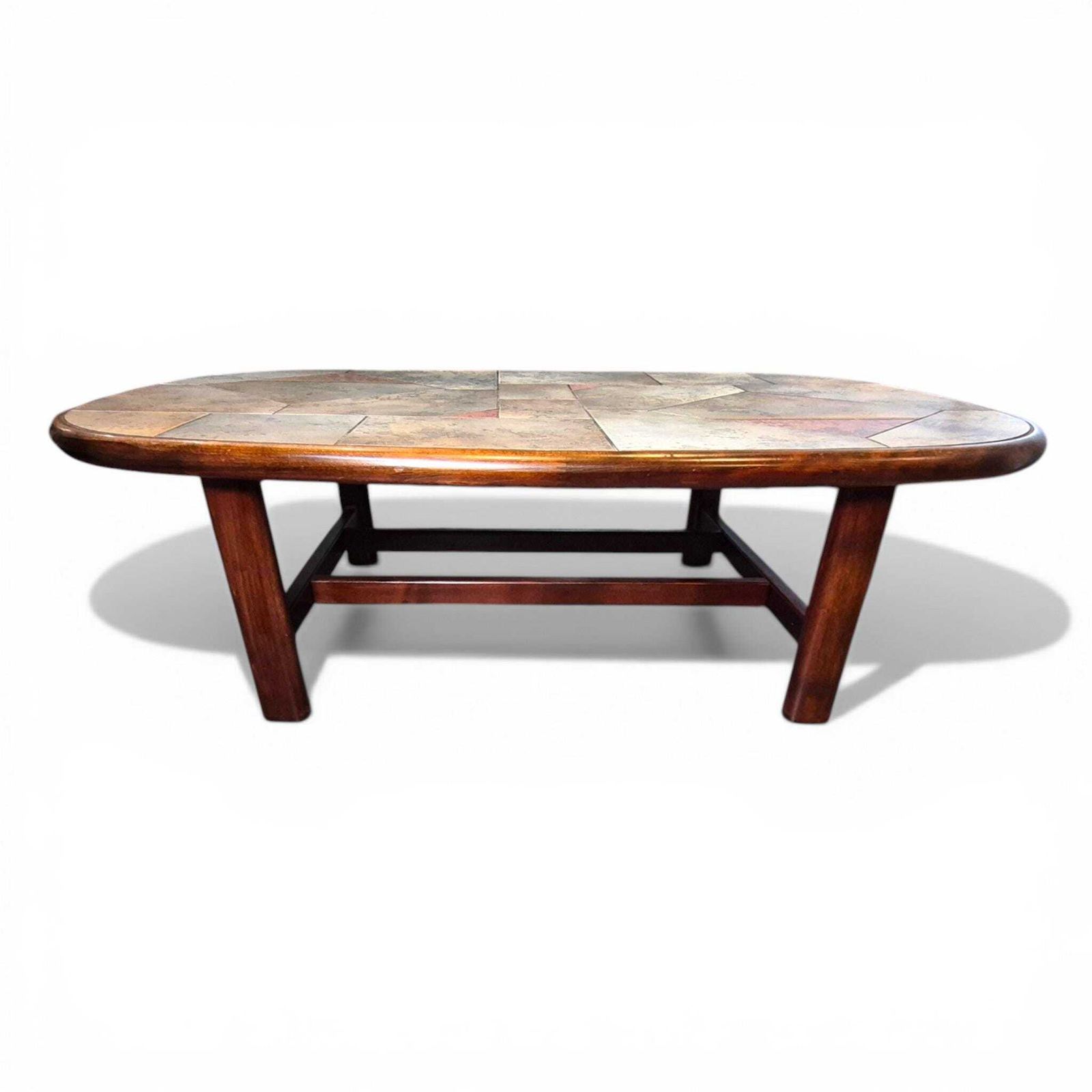 Brutalist Slate Coffee Table Paul Kingma Style Vintage 1970s Stone Copper Mosaic Mid Century Modern Large Statement Table photo furniture
