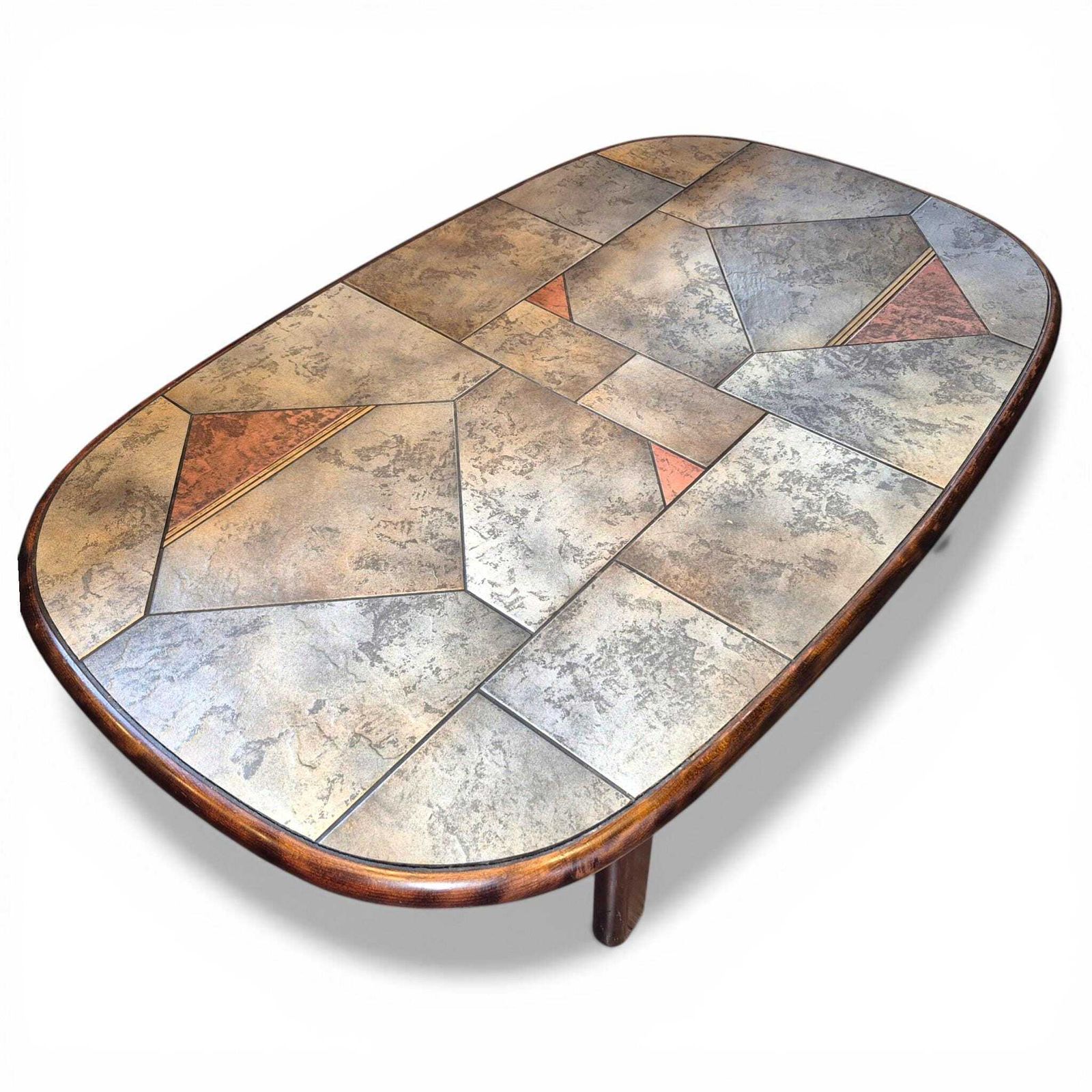 photo furniture Brutalist Slate Coffee Table Paul Kingma Style Vintage 1970s Stone Copper Mosaic Mid Century Modern Large Statement Table