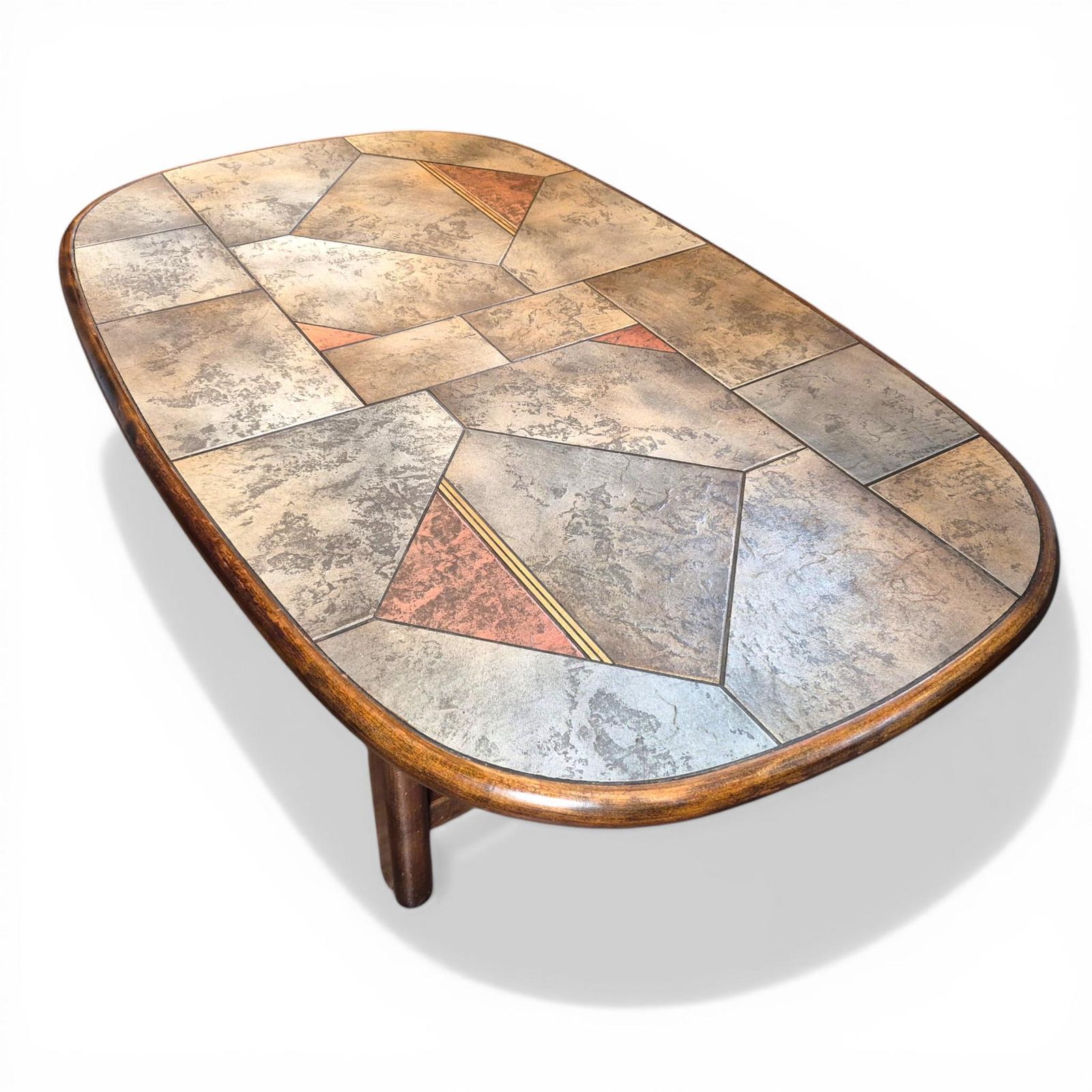 photo for sale Brutalist Slate Coffee Table Paul Kingma Style Vintage 1970s Stone Copper Mosaic Mid Century Modern Large Statement Table
