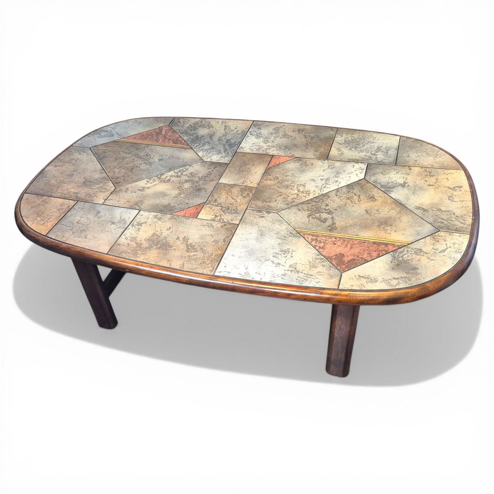 photo buy Brutalist Slate Coffee Table Paul Kingma Style Vintage 1970s Stone Copper Mosaic Mid Century Modern Large Statement Table