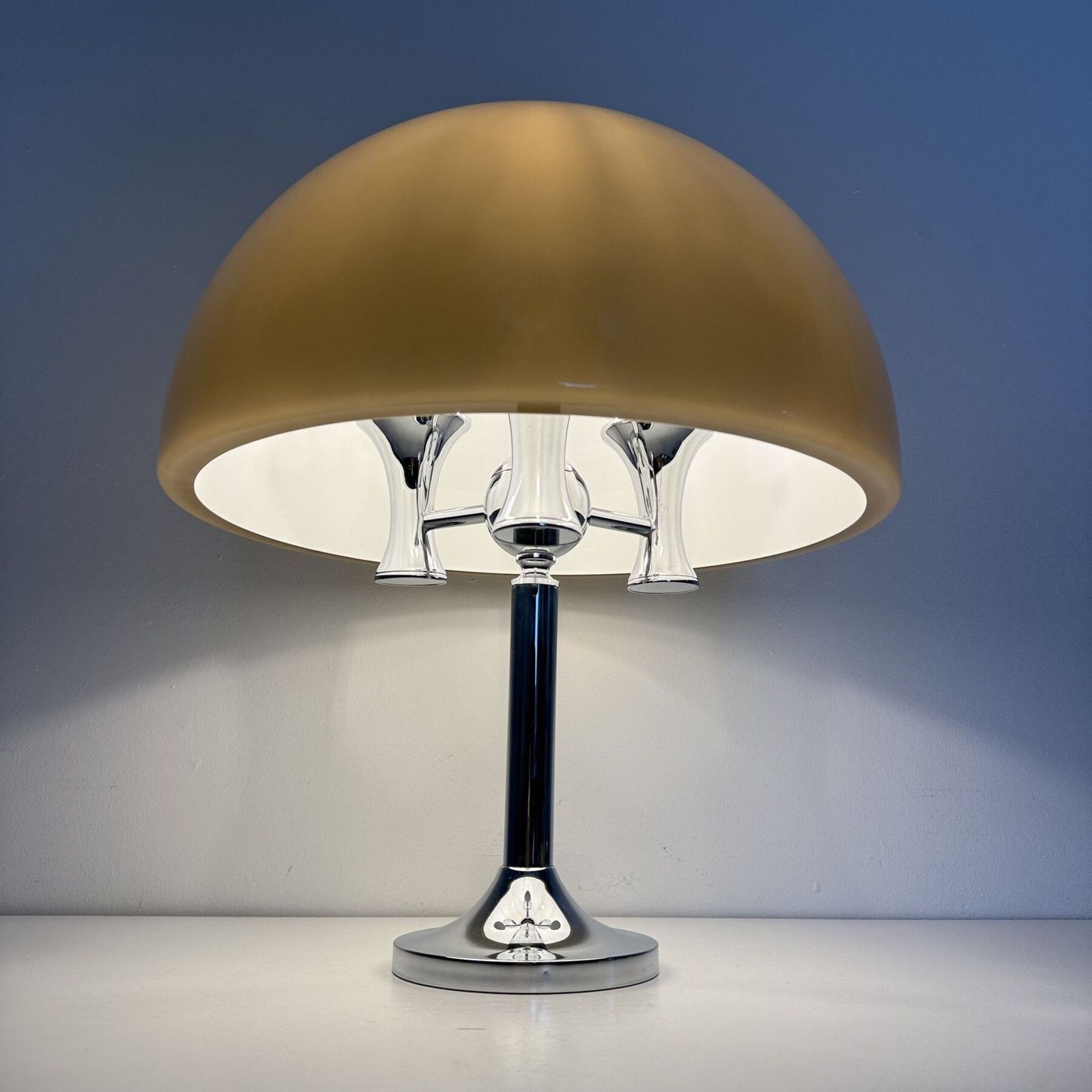 Mid Century Mushroom Table Lamp With Chrome Base , 1970s photo for sale