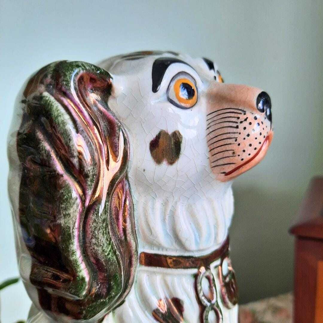 Antique Victorian Staffordshire Copper Luster King Spaniel Wally Dog Made In England Late 19th Century. photo for sale