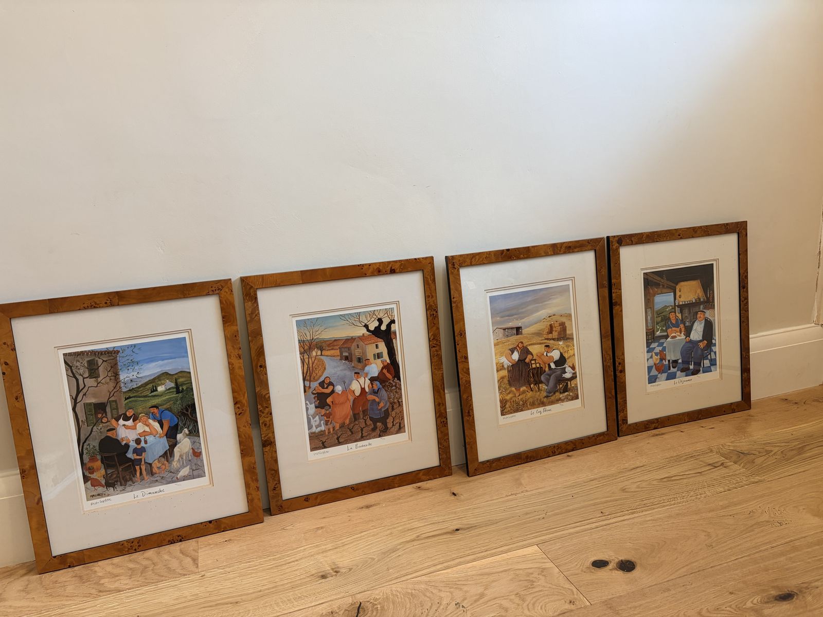 Complete Set Of Beautiful Provençal Prints In Original Burl Wood Frames photo Art
