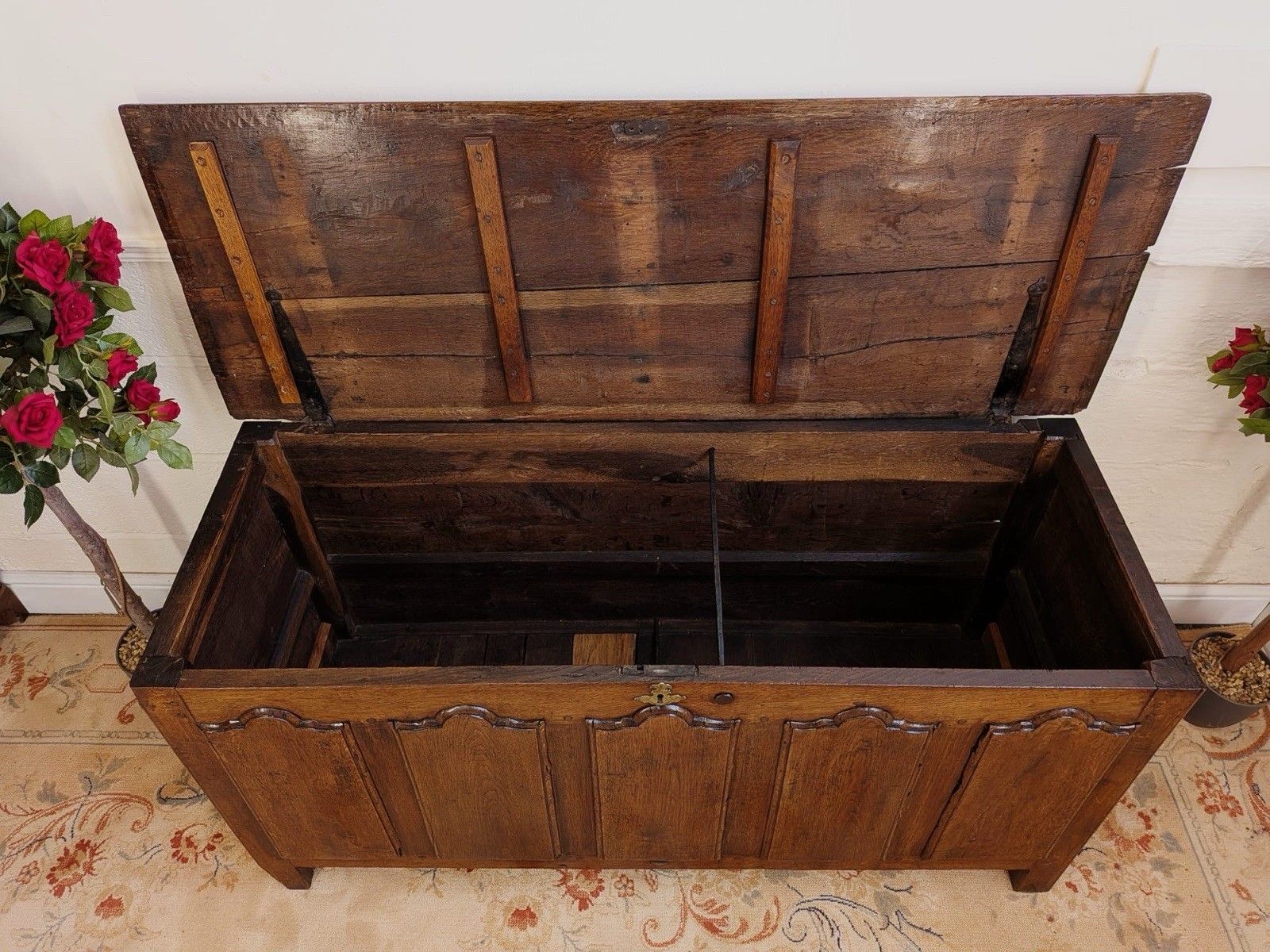 Period Rustic Golden Oak 5 Panel Kist Coffer photo 575.0