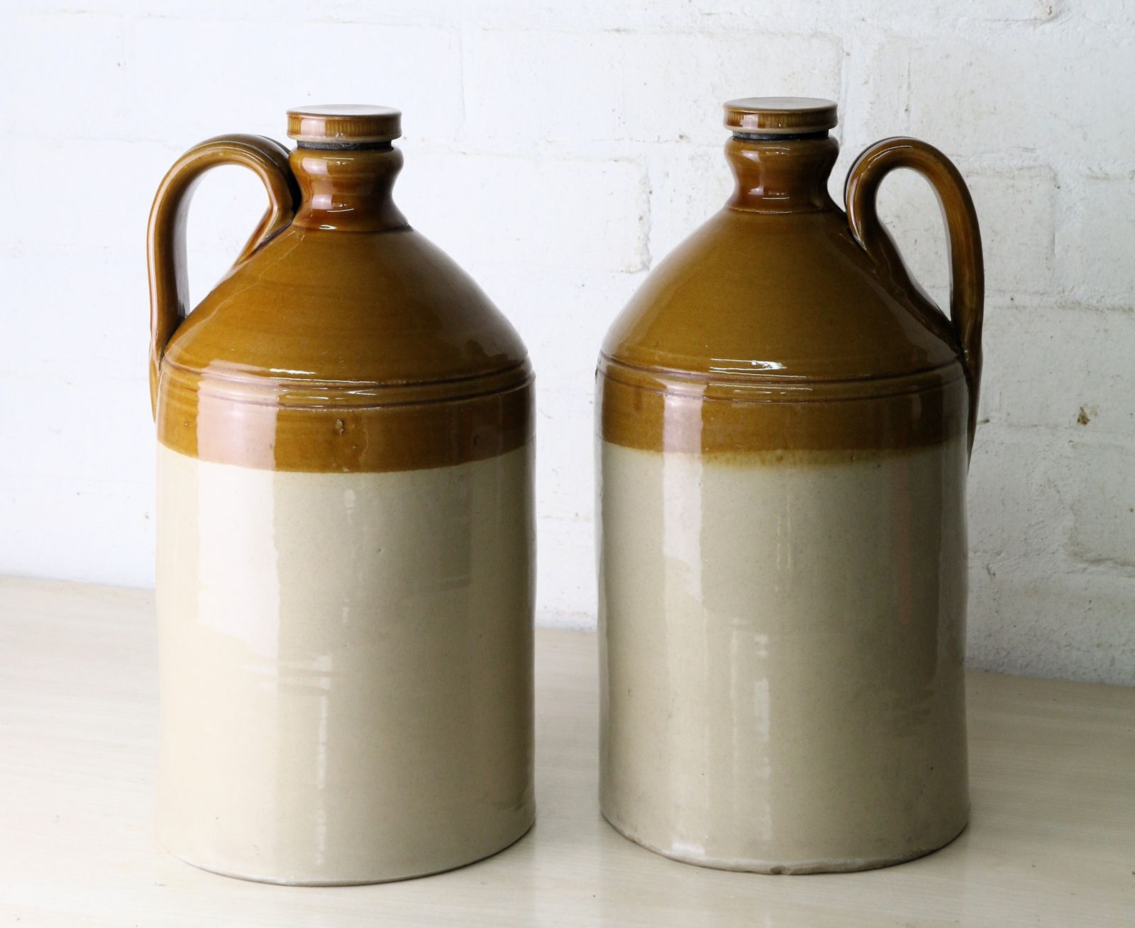 A Pair Of Antique English Stoneware Flagons Highly Decorative Salvage photo furniture