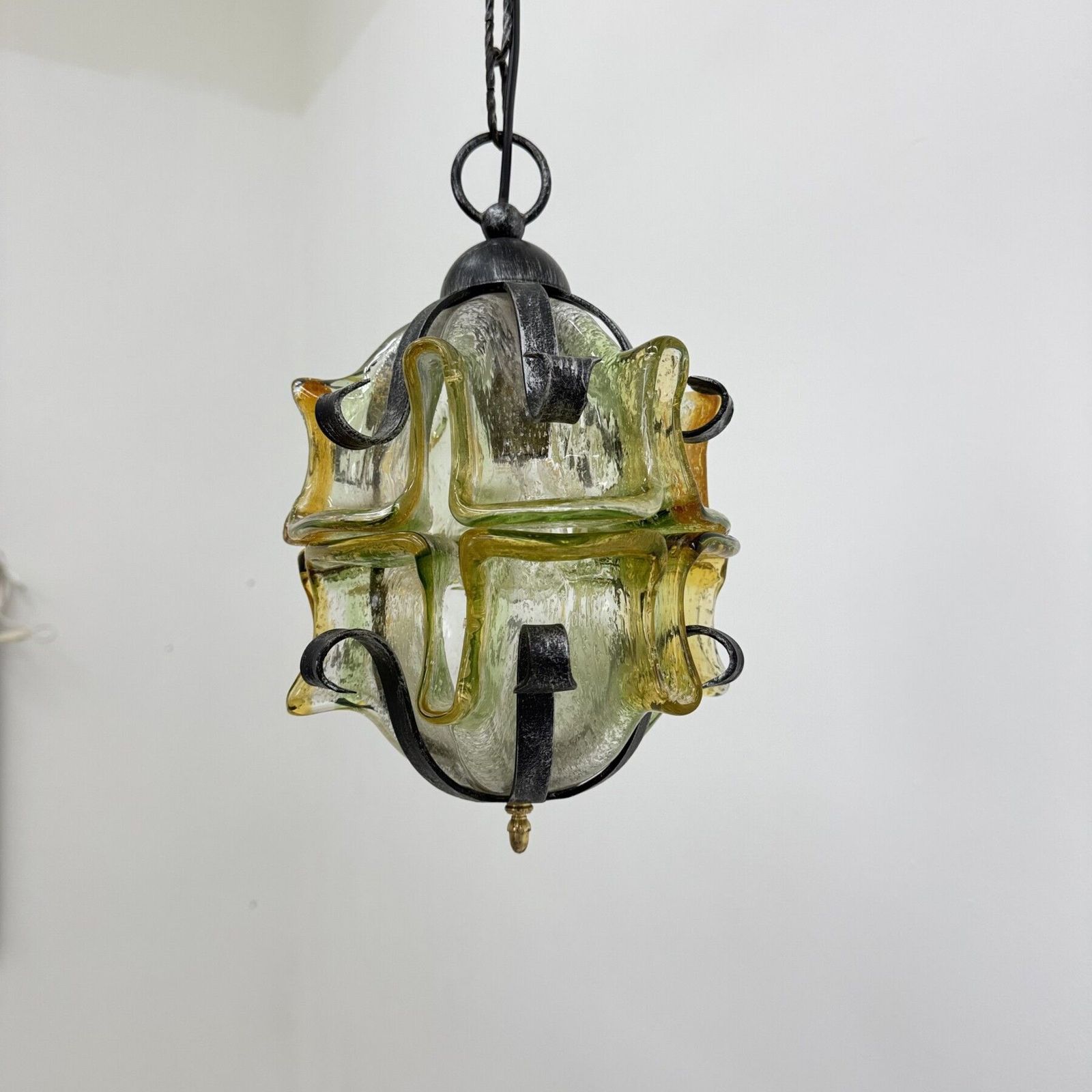 511.0 Brutalistische Hanglamp Van Glas En Ijzer, Jaren 1970 photo