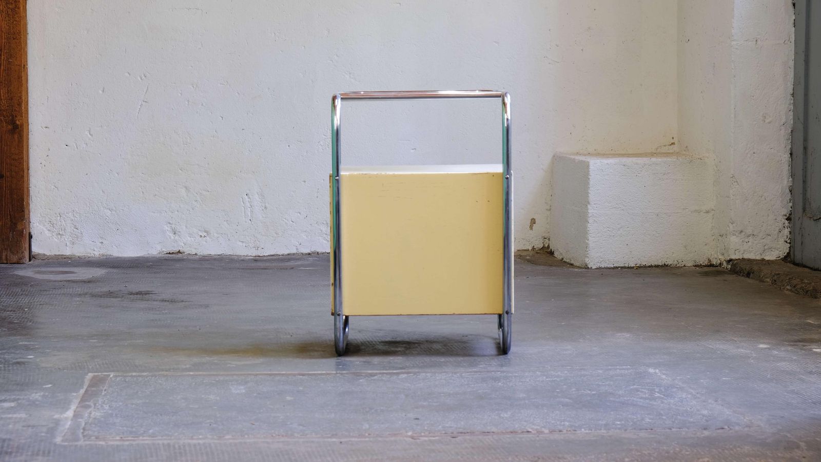 White Art Deco Tubular Steel Bedside Table With Glass Top photo Furniture