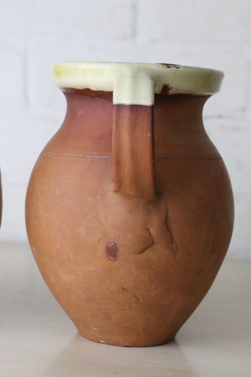 Two Antique 19th Century Jugs Terracotta Slip Glazed Internally With A Cream Rim photo 100.0