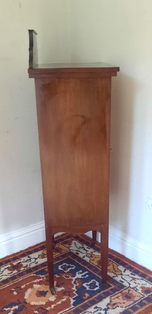 photo for sale Antique Edwardian Mahogany Inlaid Glazed Display Cabinet With Key