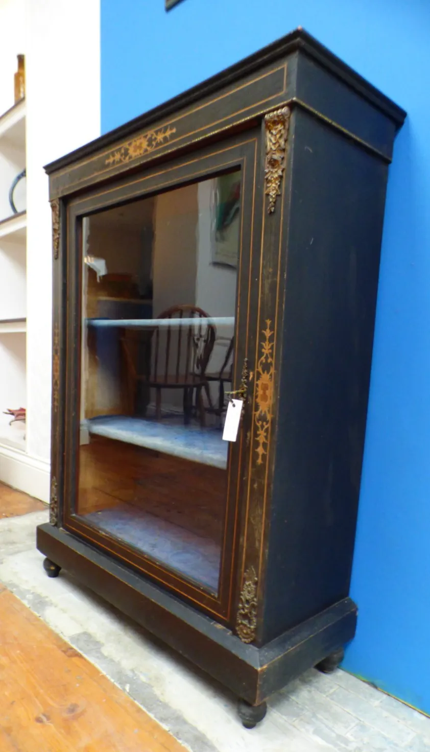 Victorian Ebonised Pier Display Glazed Cabinet Ornate Details Uk Delivery photo Furniture