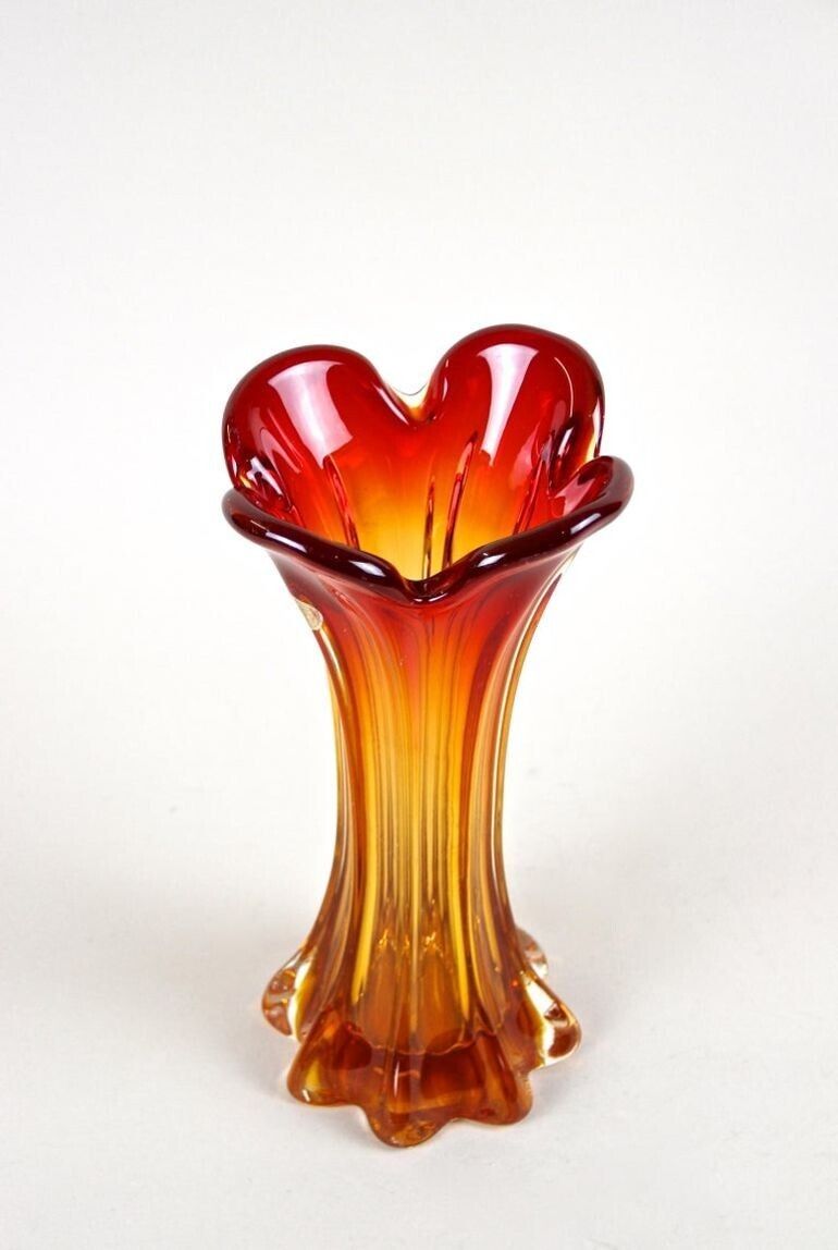 20th Century Murano Glass Vase, Mid Century   Red / Orange, It Ca. 1960/70 photo vintage