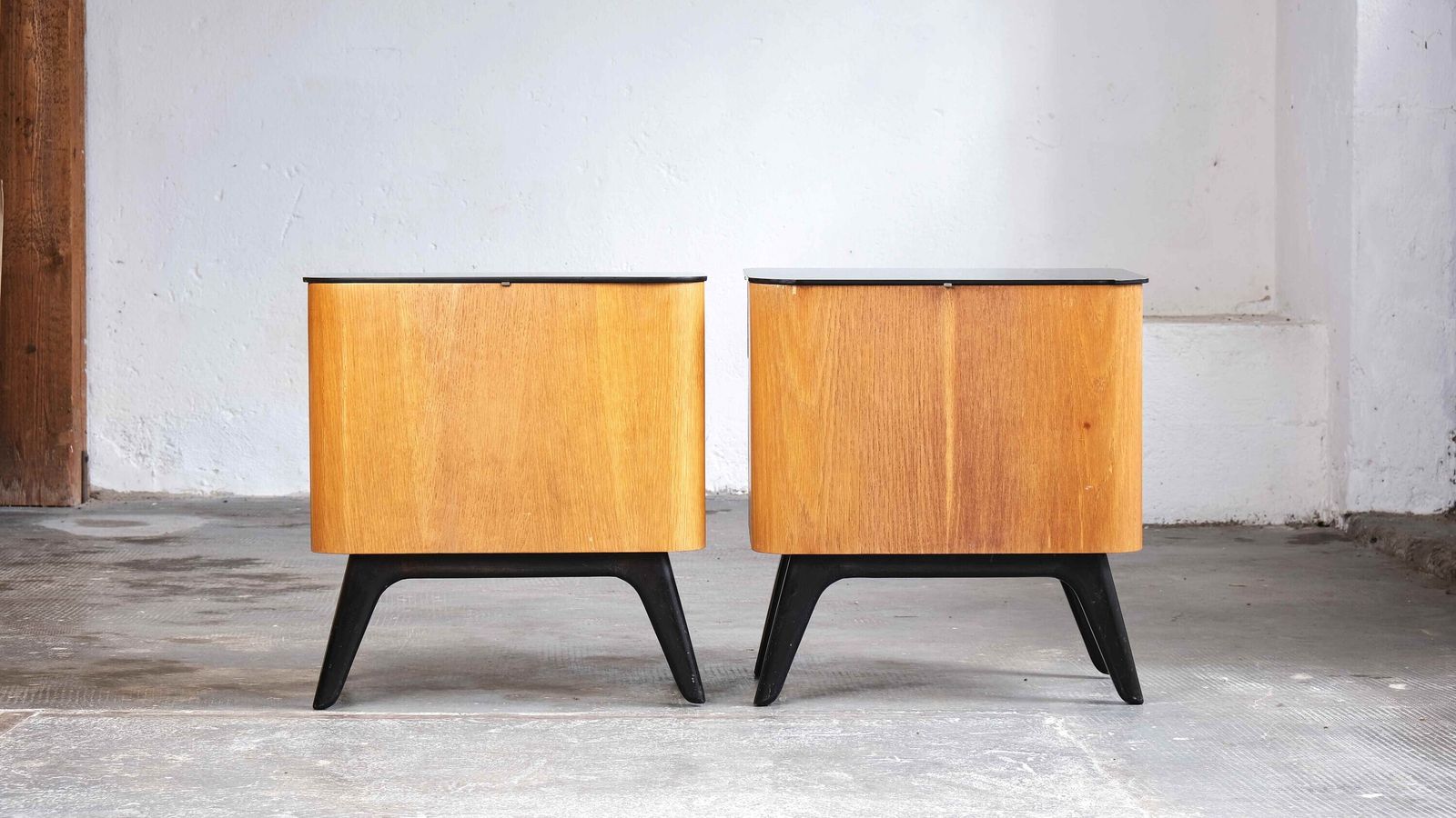 Set Of Two Mid Century Bedside Tables And A Chest Of Drawers With Mirror photo buy