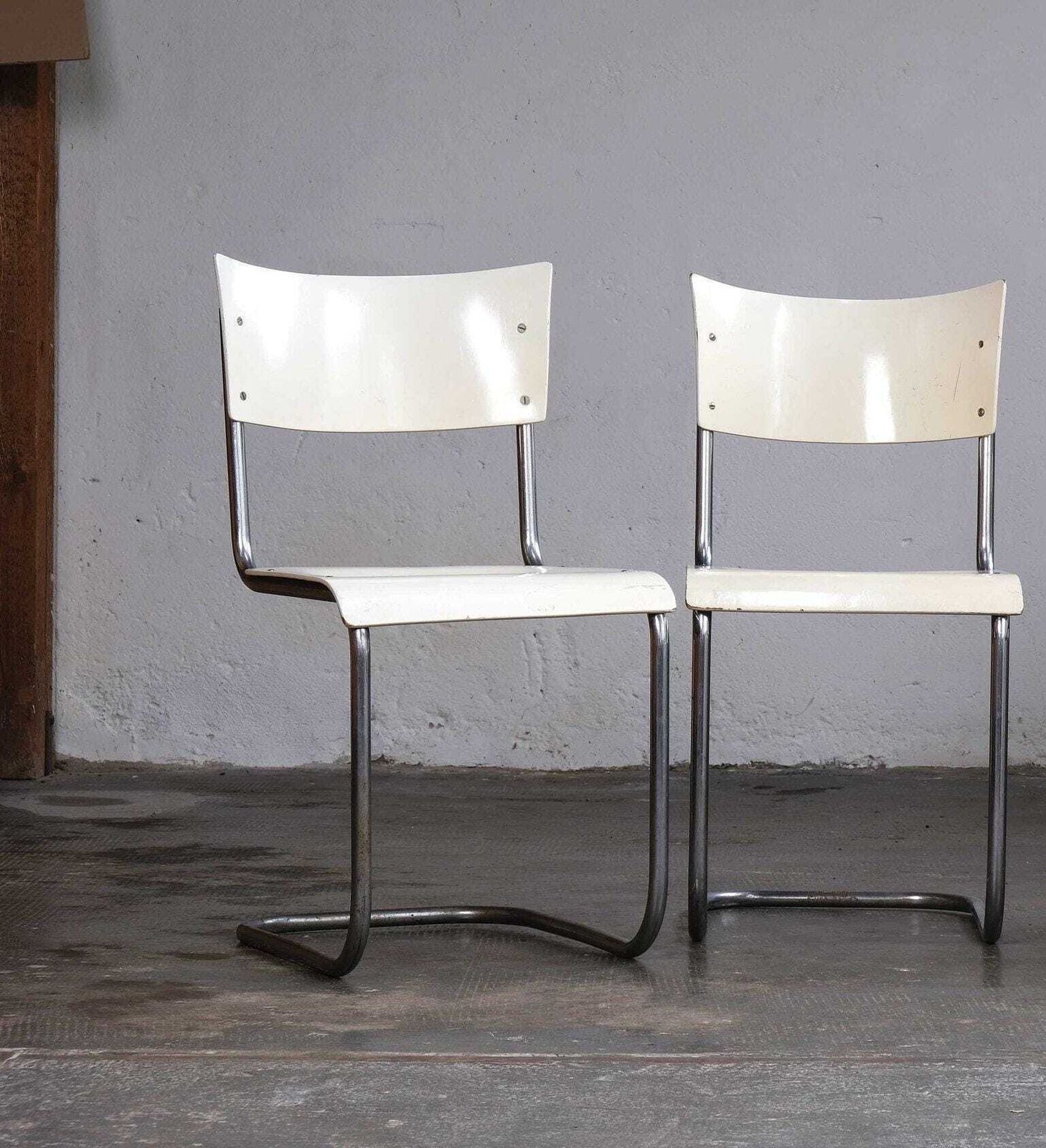 1 Of 2 Bauhaus Cantilever Chairs After Mart Stam, S 43 White Lacquered