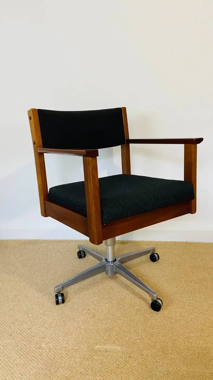 Furniture Mid Century Teak Height Adjustable Swivel Office Chair By Doerner Of Canada photo