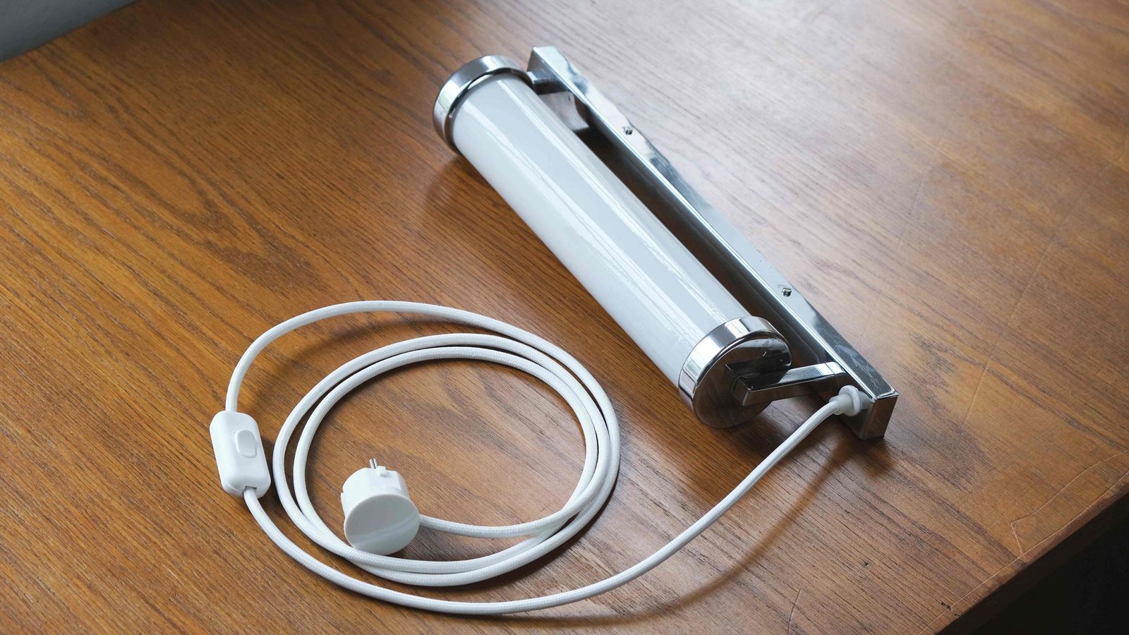 Bauhaus Chrome Wall Lamp By Napako With White Glass Cylinder, Power Cable And Plug, Size M photo furniture
