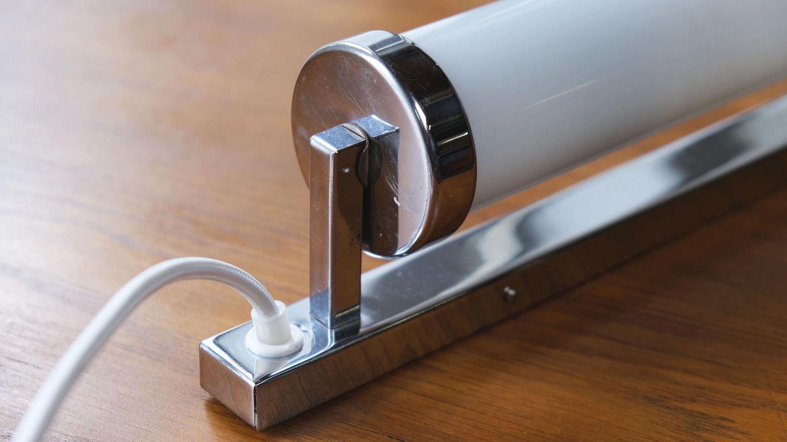 Bauhaus Chrome Wall Lamp By Napako With White Glass Cylinder, Power Cable And Plug, Size M photo vinterior