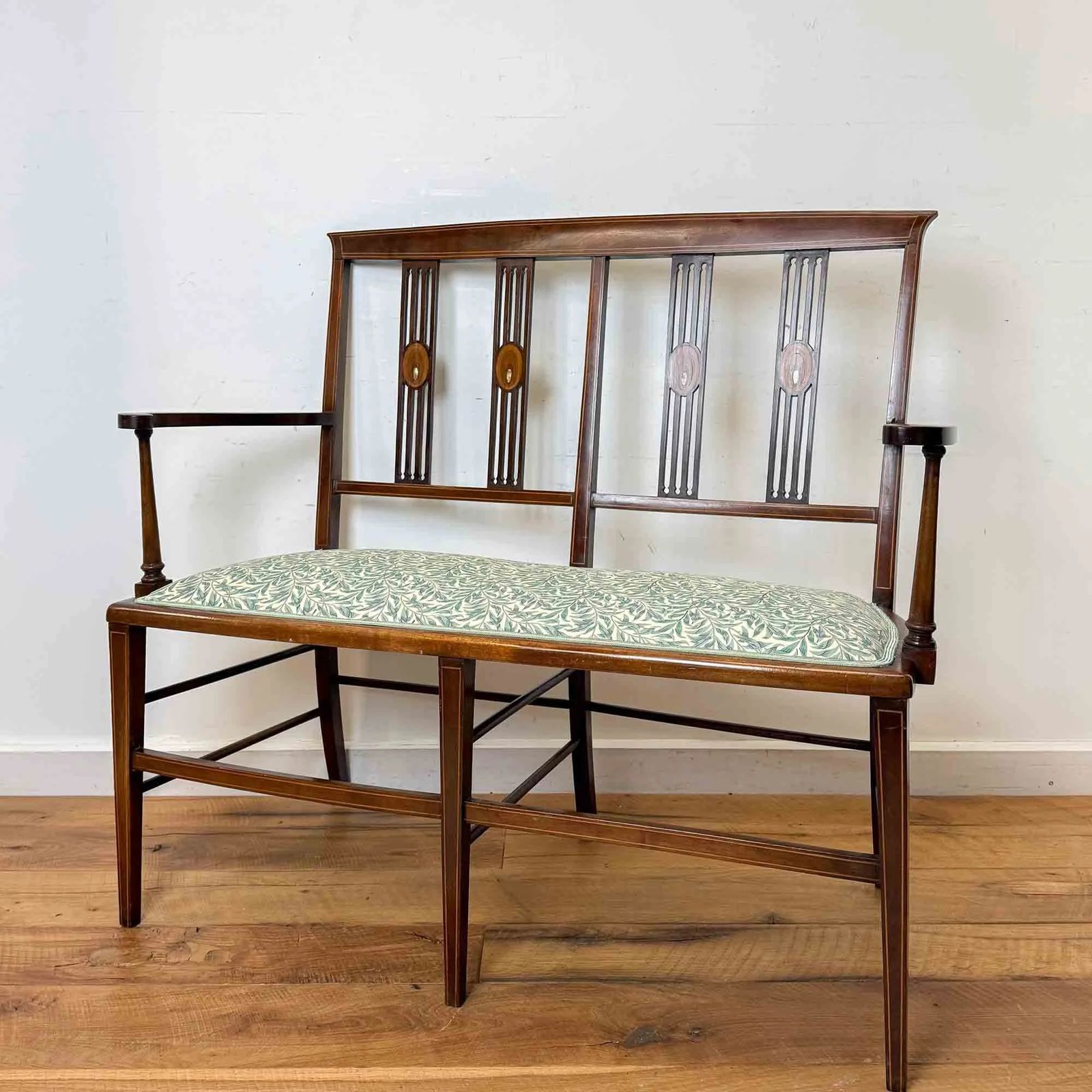 Edwardian Art Nouveau Inlaid Mahogany Settee photo for sale