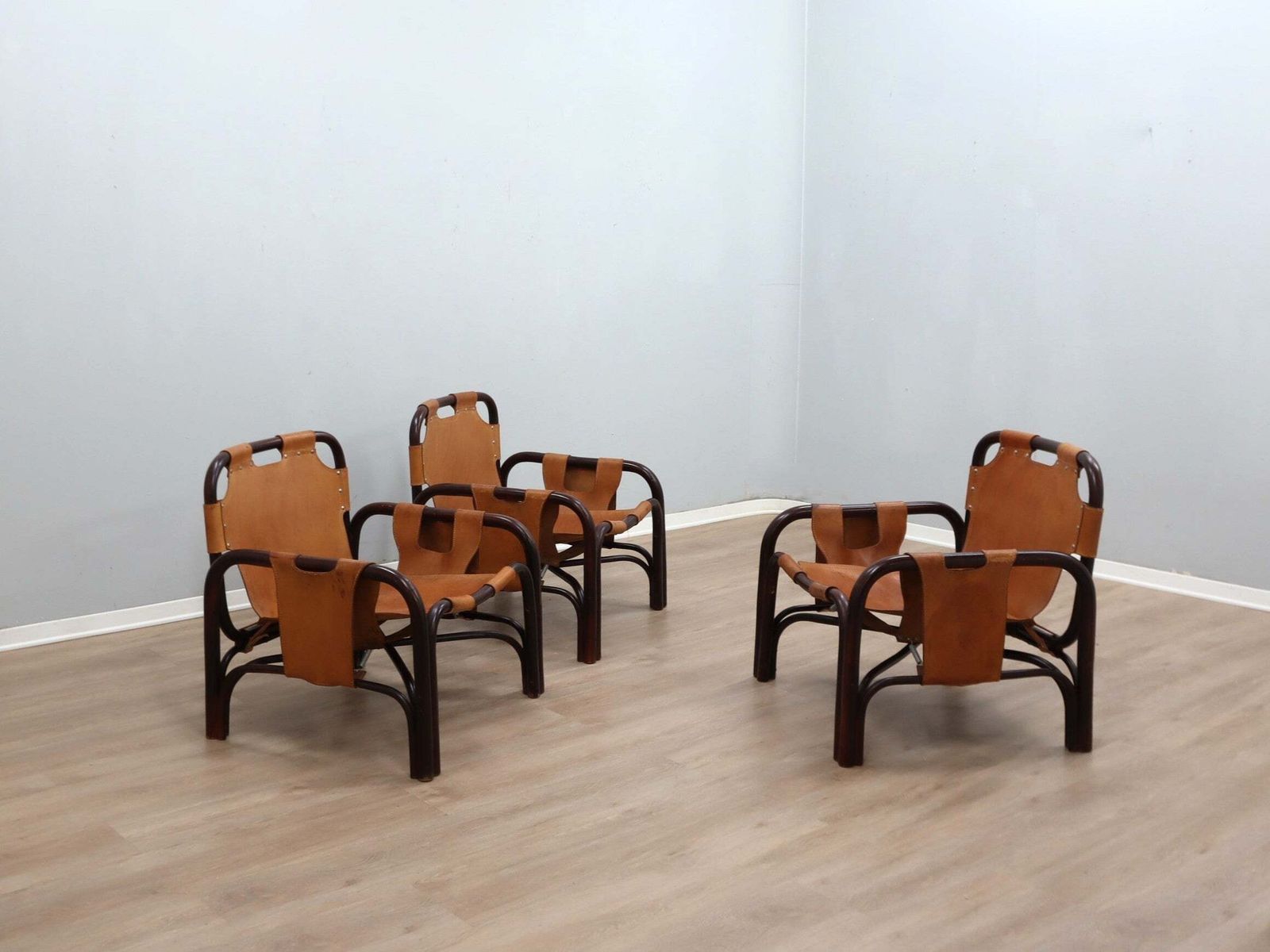 Mid Century Tito Agnoli Armchair Leather And Bamboo 1960s