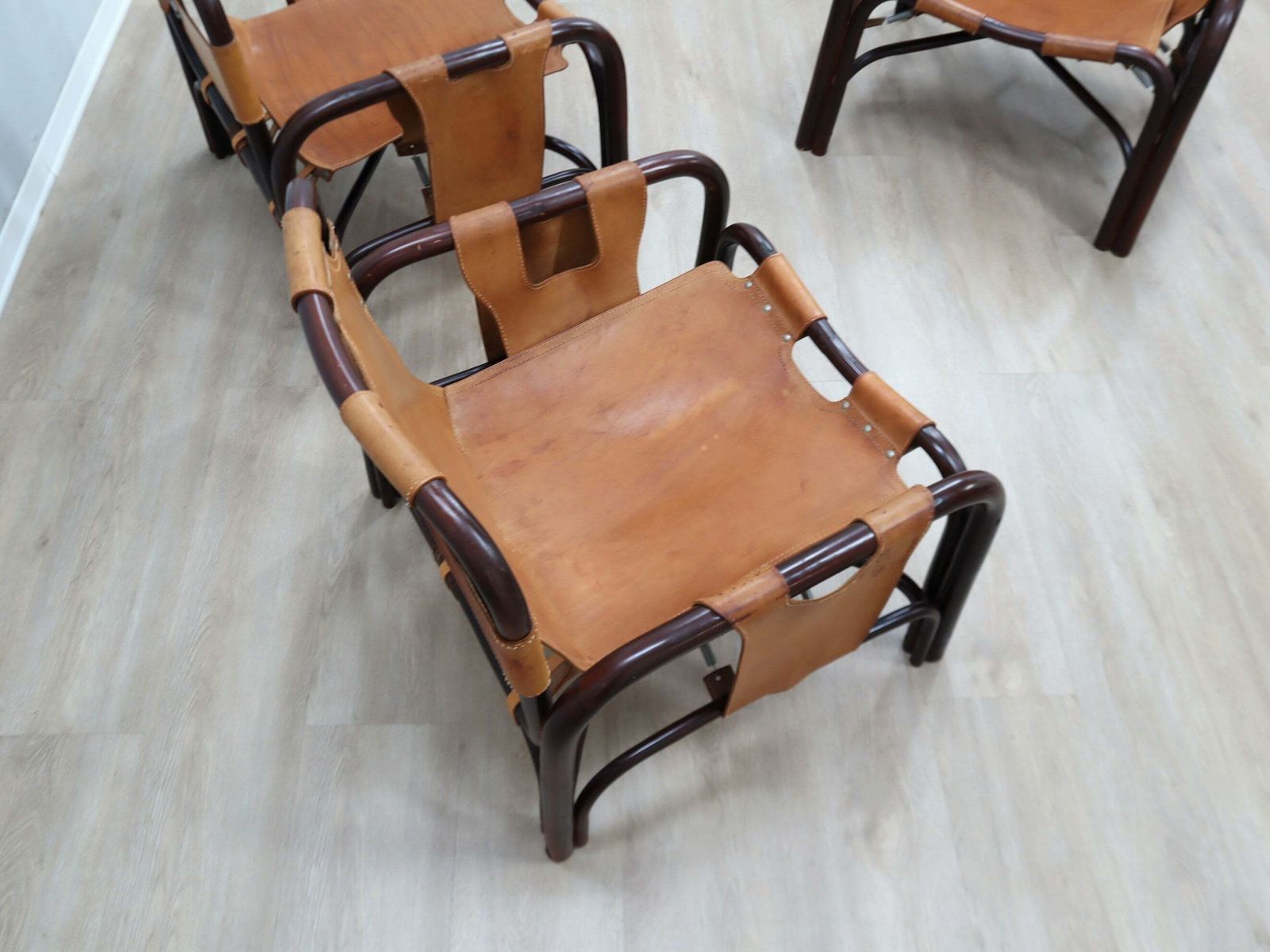 Mid-Century Tito Agnoli fauteuil, leer en bamboe, jaren 1960 photo vinterior