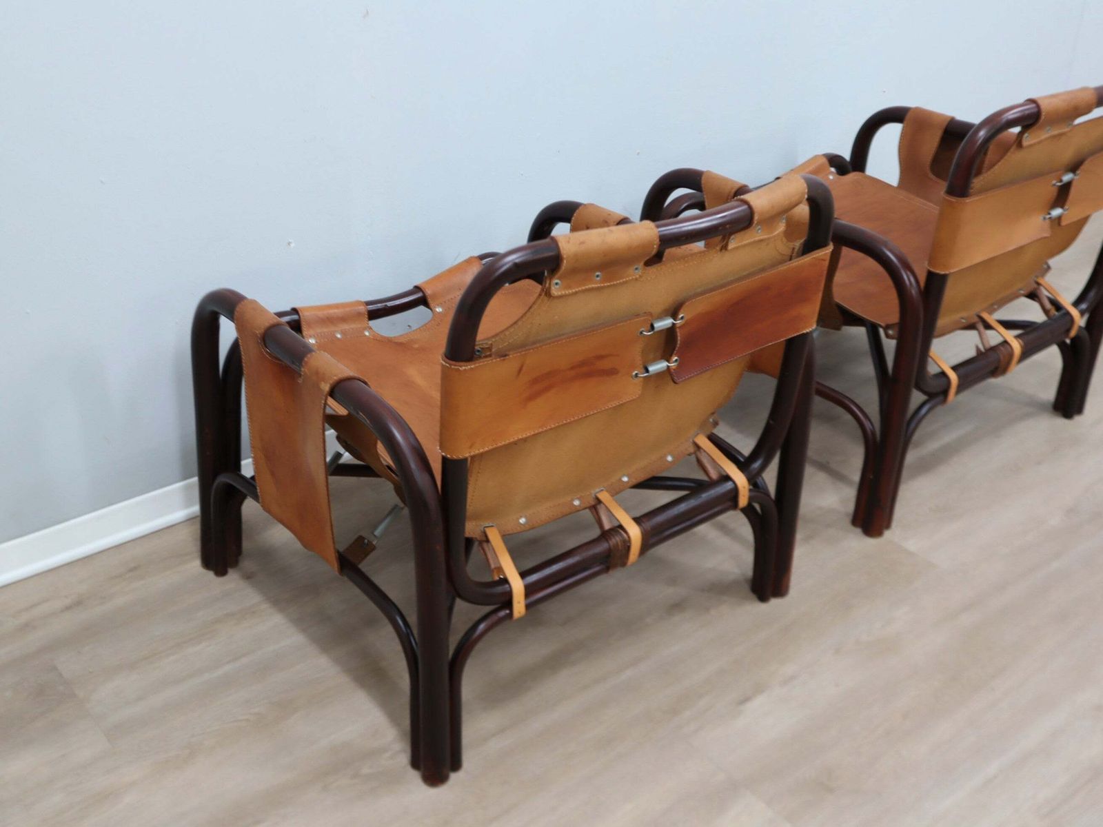 photo for sale Mid Century Tito Agnoli Armchair Leather And Bamboo 1960s