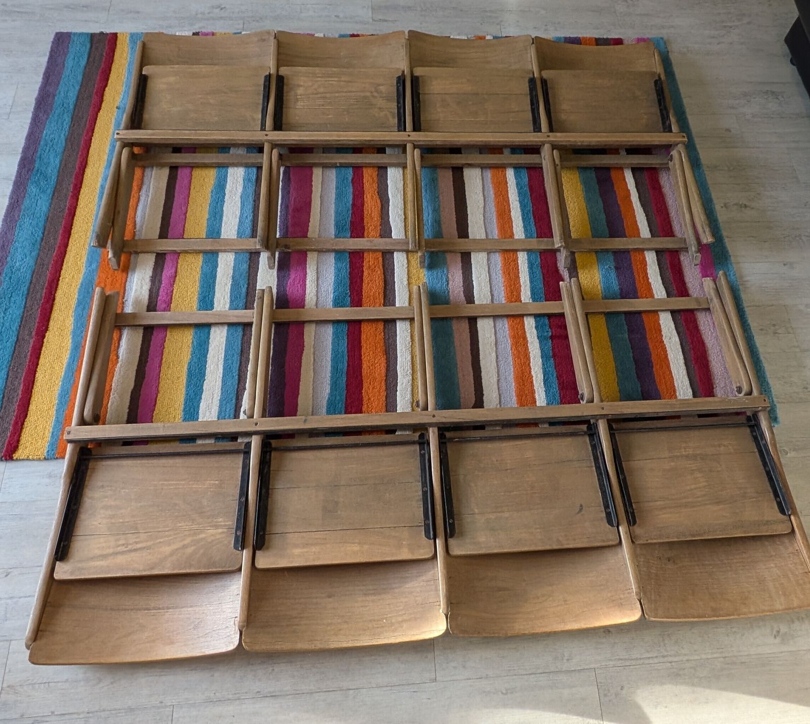 Pair Of Matching Antique Folding Bench With Flip Up Seat/ Cinema Seats photo for sale