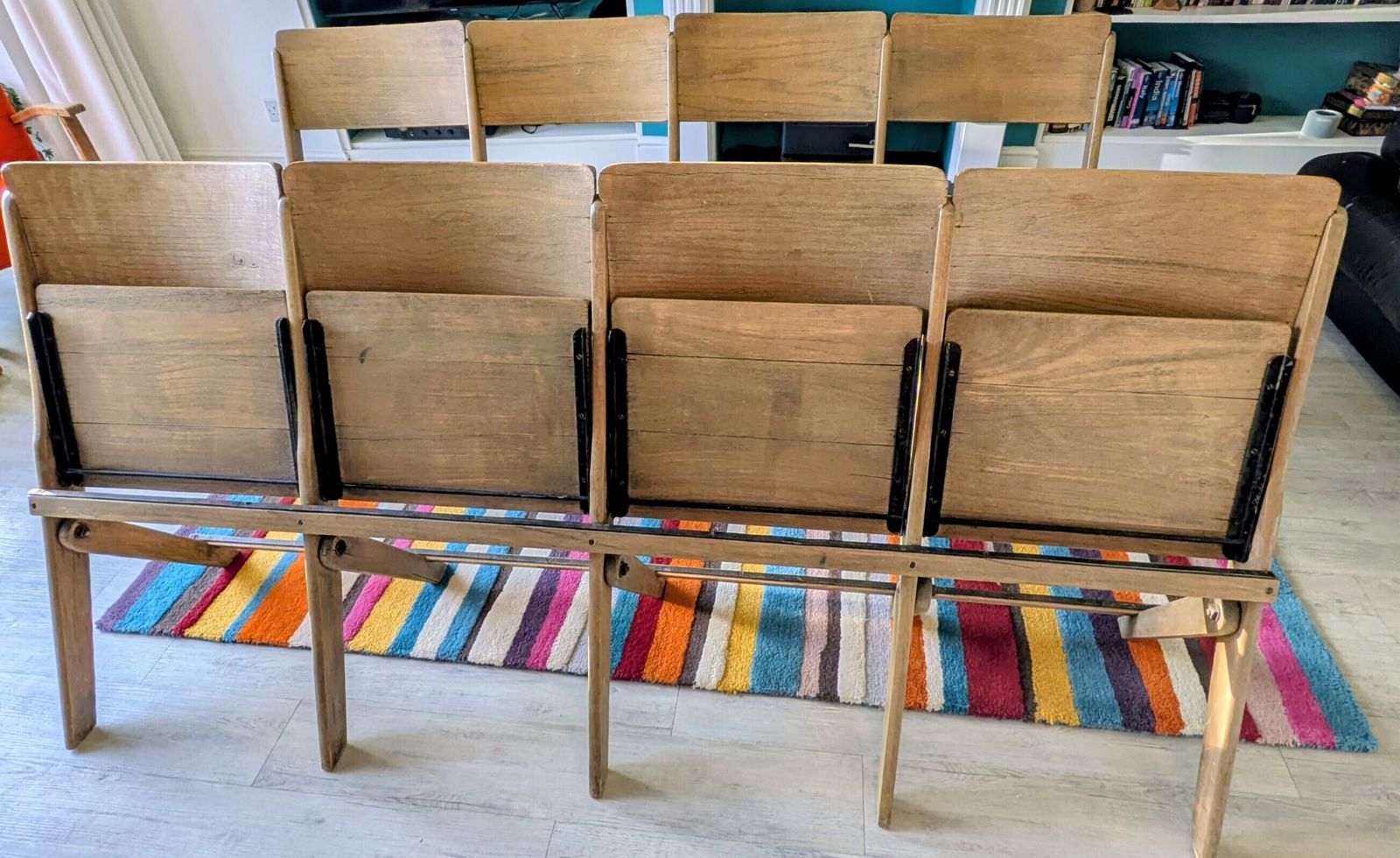 Pair Of Matching Antique Folding Bench With Flip Up Seat/ Cinema Seats photo vinterior