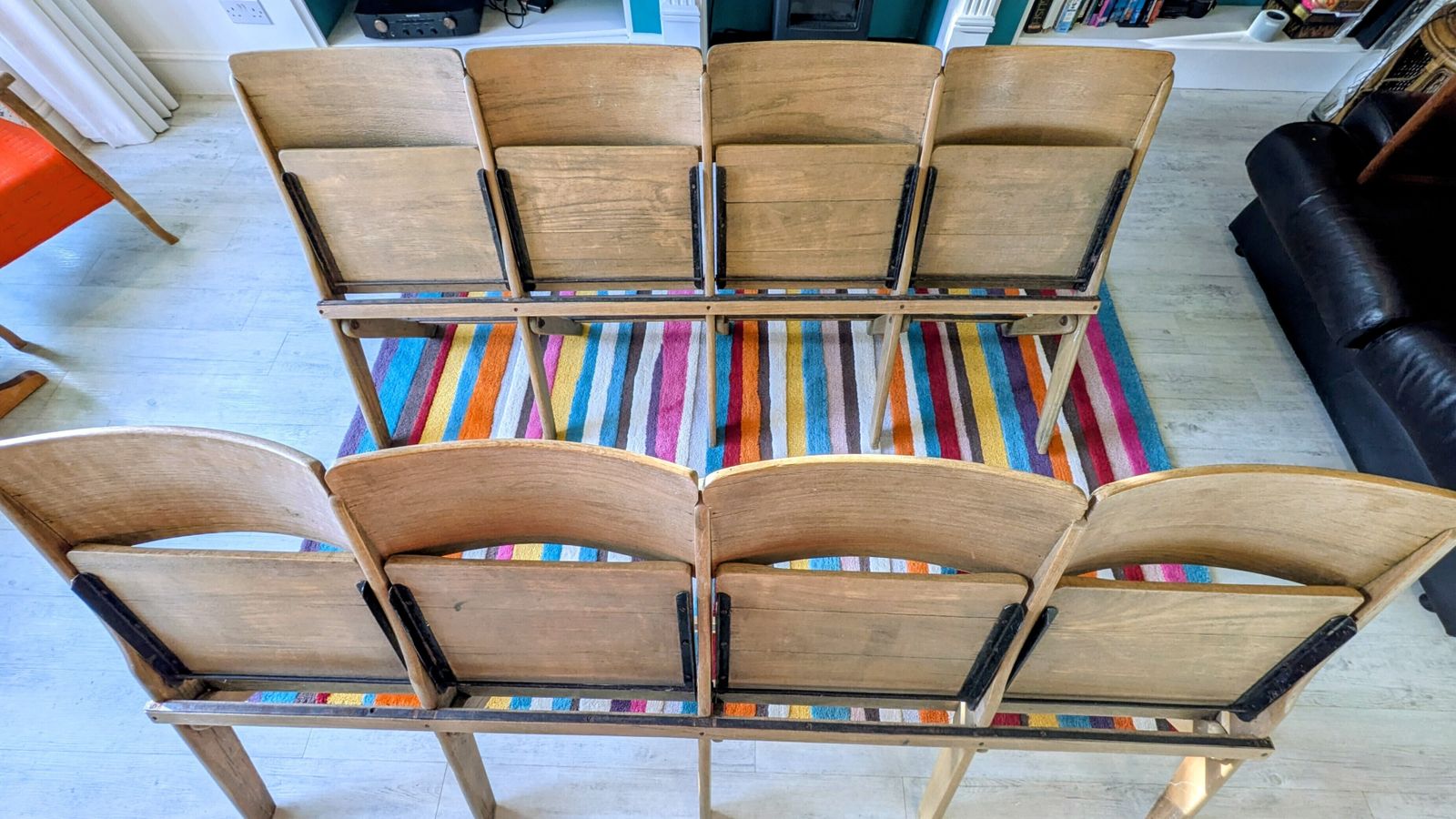 Pair Of Matching Antique Folding Bench With Flip Up Seat/ Cinema Seats photo buy