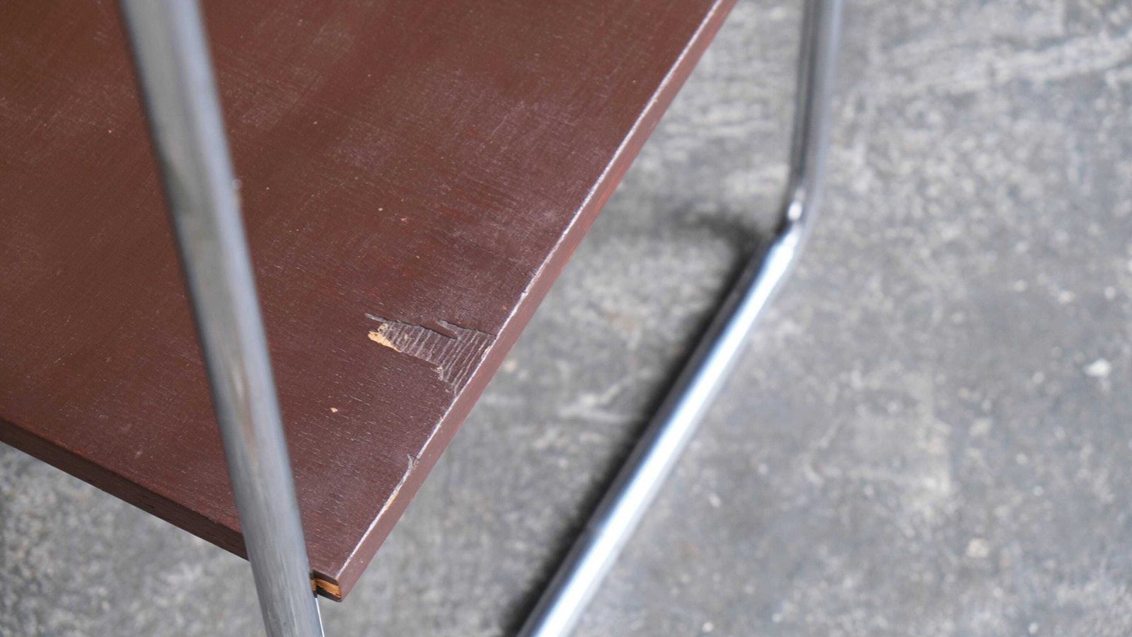 Tubular Steel Side Table With Brown Wooden Shelves photo for sale